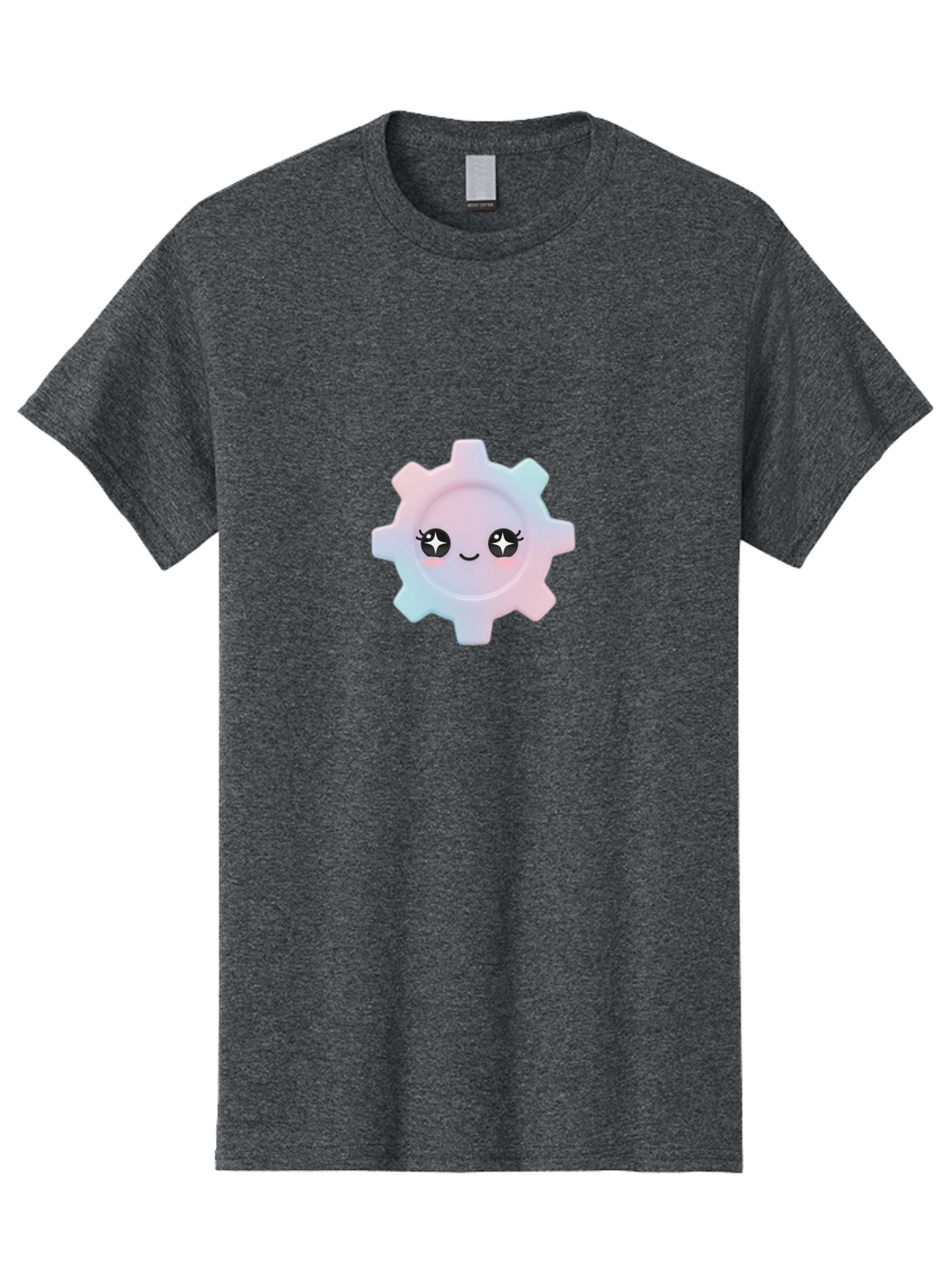 Gear-1 Men'S Graphic Tee, 100% Cotton, Comfortable Casual Summer Wear, Machine Washable, Gear With Cute Face, Pastel Colors, Kawaii Aesthetic, Whimsical Design, Cartoon Gear, Sparkle Eyes, Rosy Cheeks, Cute Machinery, Fun Design Elements, Bad120