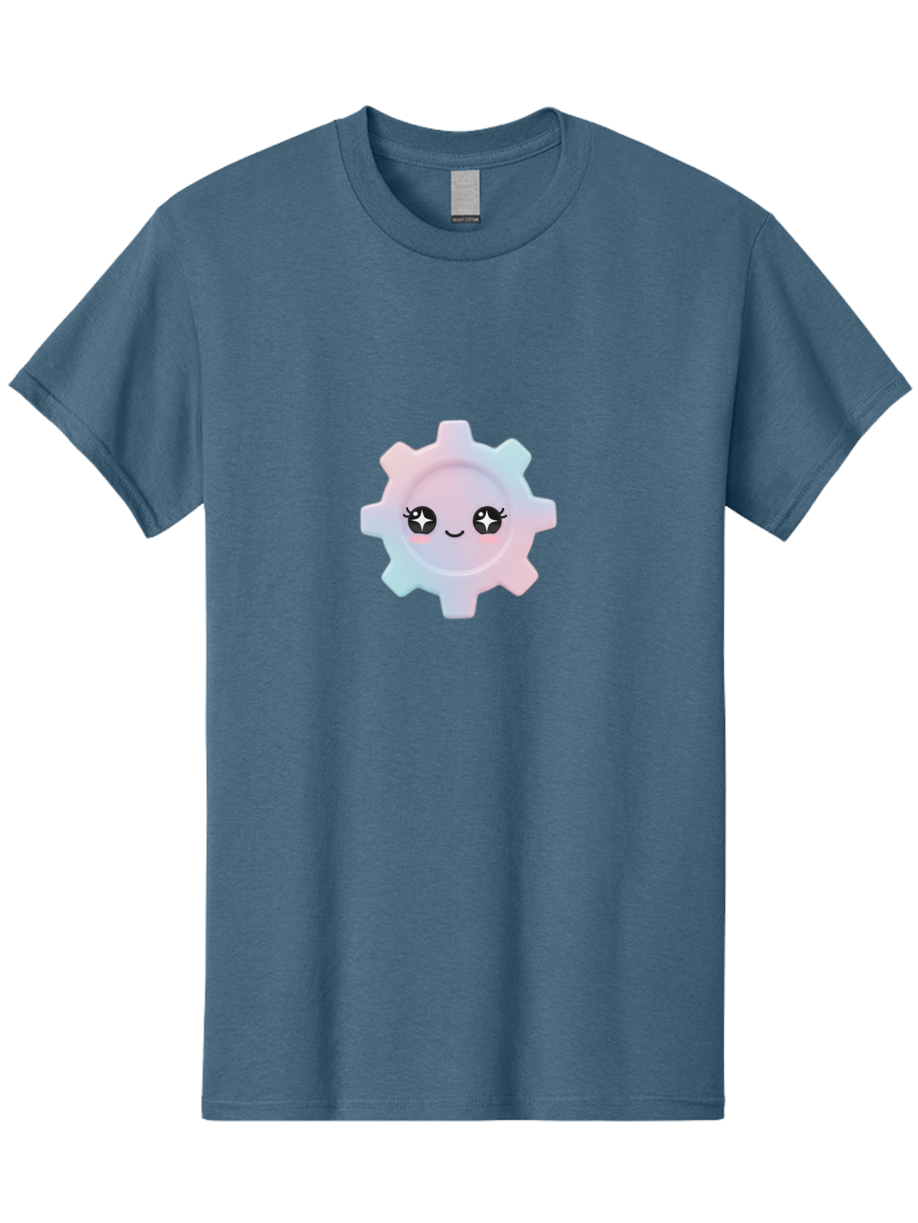 Gear-1 Men'S Graphic Tee, 100% Cotton, Comfortable Casual Summer Wear, Machine Washable, Gear With Cute Face, Pastel Colors, Kawaii Aesthetic, Whimsical Design, Cartoon Gear, Sparkle Eyes, Rosy Cheeks, Cute Machinery, Fun Design Elements, Bad120