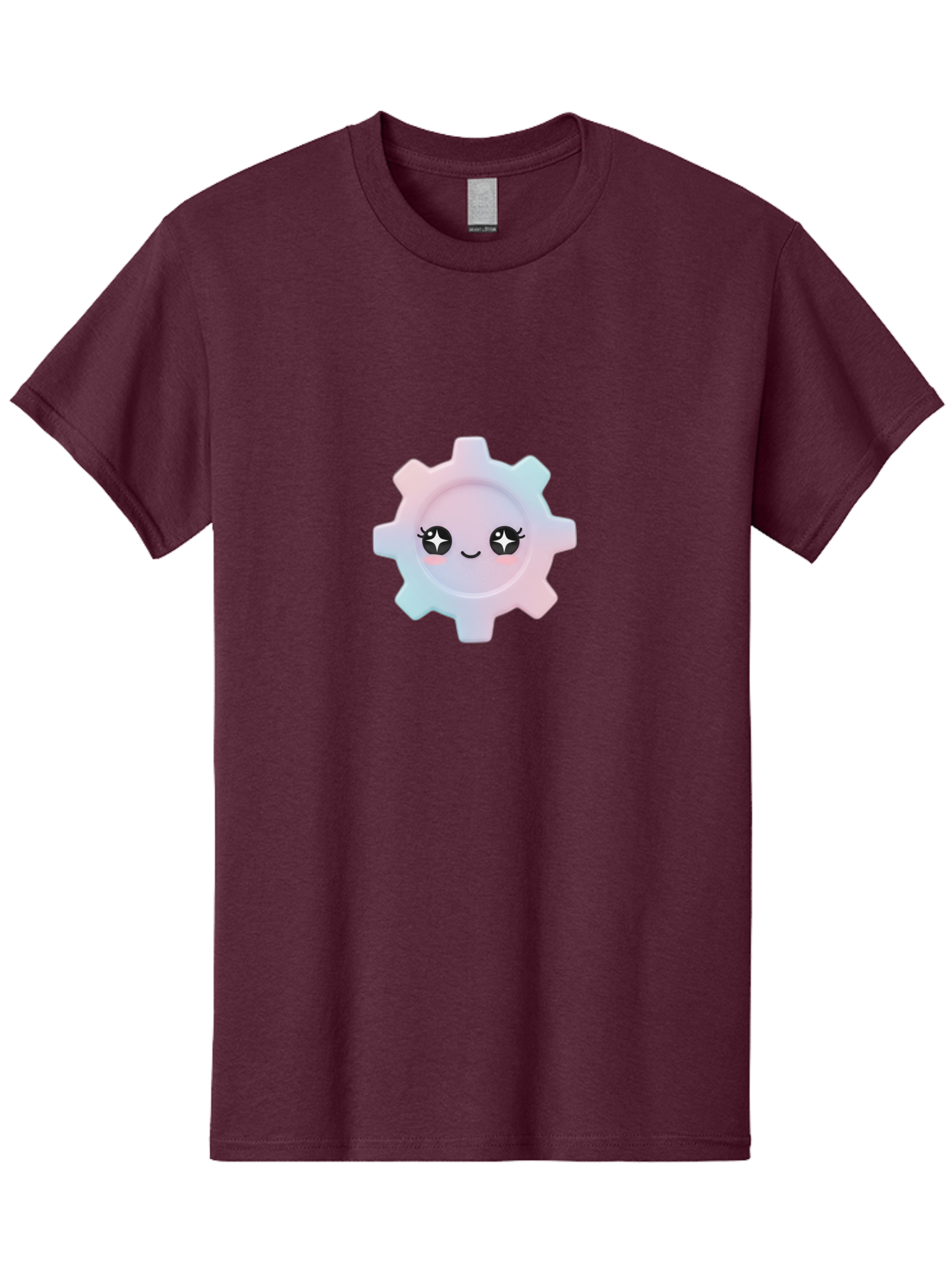 Gear-1 Men'S Graphic Tee, 100% Cotton, Comfortable Casual Summer Wear, Machine Washable, Gear With Cute Face, Pastel Colors, Kawaii Aesthetic, Whimsical Design, Cartoon Gear, Sparkle Eyes, Rosy Cheeks, Cute Machinery, Fun Design Elements, Bad120