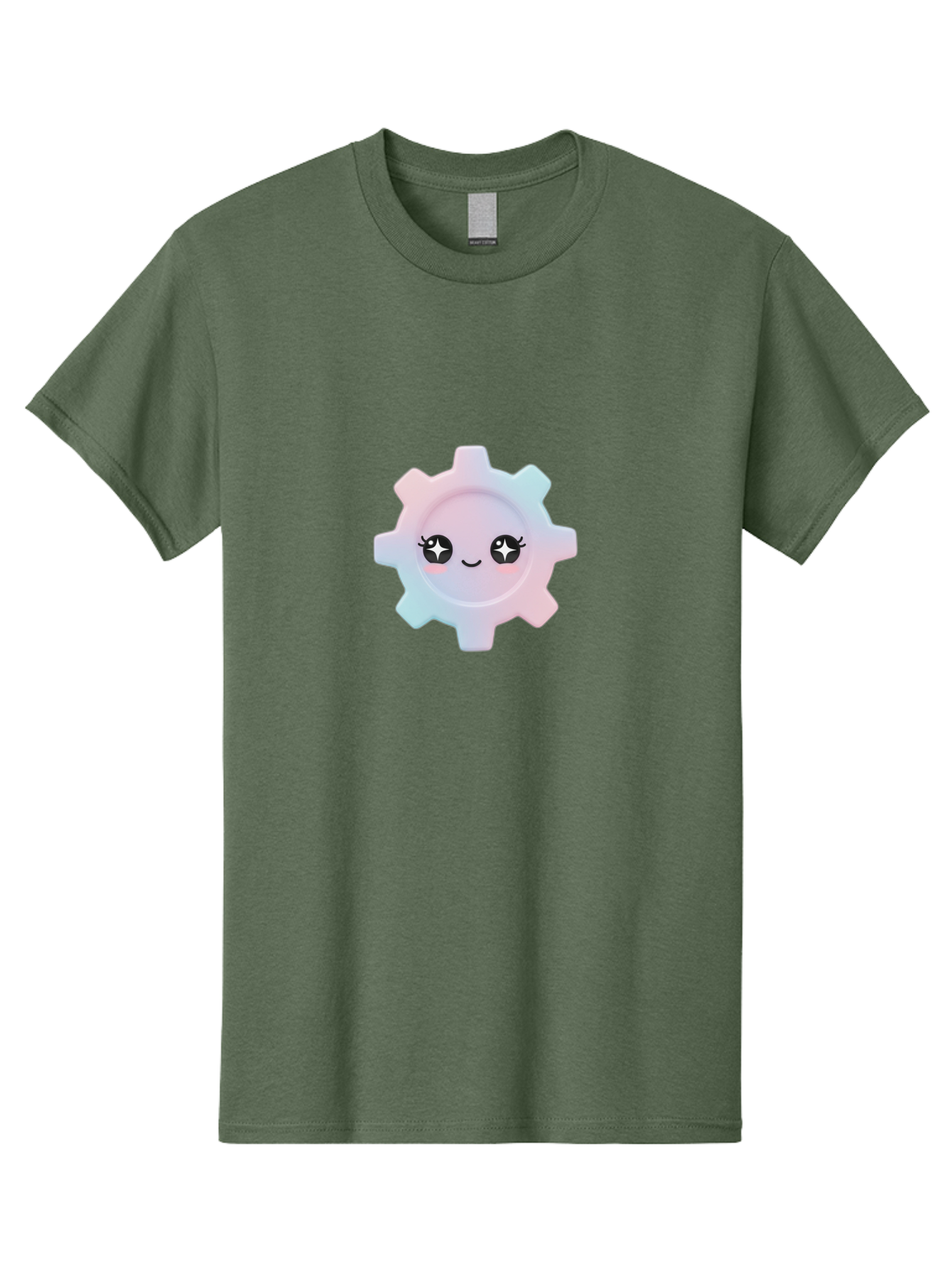 Gear-1 Men'S Graphic Tee, 100% Cotton, Comfortable Casual Summer Wear, Machine Washable, Gear With Cute Face, Pastel Colors, Kawaii Aesthetic, Whimsical Design, Cartoon Gear, Sparkle Eyes, Rosy Cheeks, Cute Machinery, Fun Design Elements, Bad120