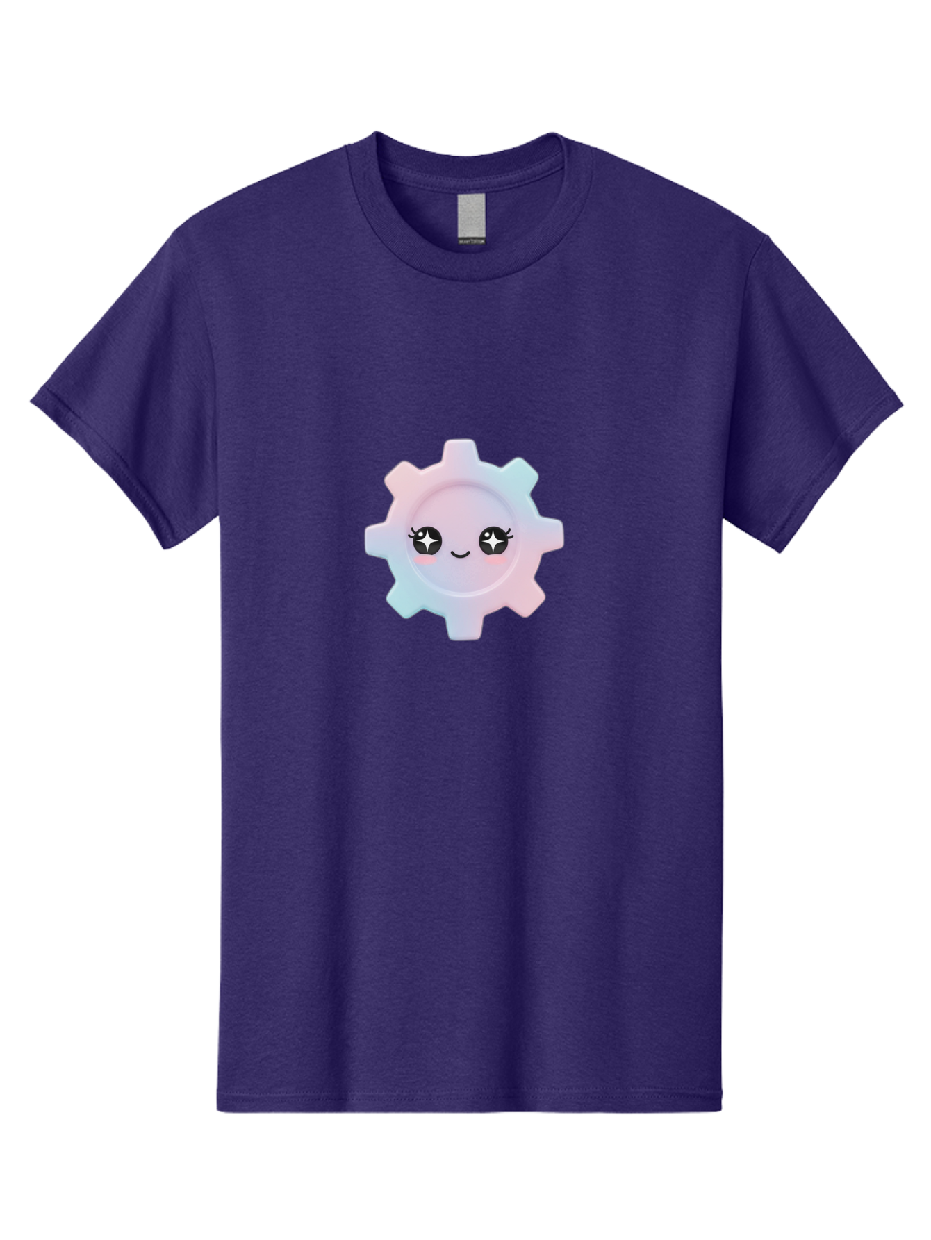 Gear-1 Men'S Graphic Tee, 100% Cotton, Comfortable Casual Summer Wear, Machine Washable, Gear With Cute Face, Pastel Colors, Kawaii Aesthetic, Whimsical Design, Cartoon Gear, Sparkle Eyes, Rosy Cheeks, Cute Machinery, Fun Design Elements, Bad120