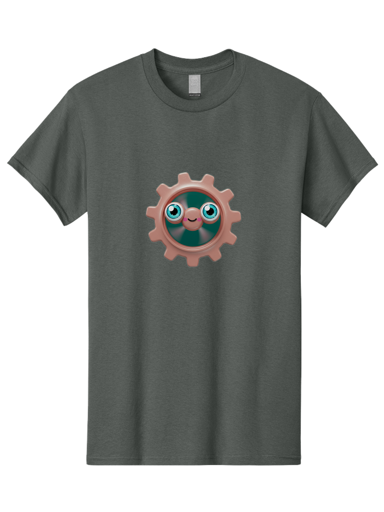 Gear-2 Men'S Graphic Tee, 100% Cotton, Comfortable Casual Summer Wear, Machine Washable, Cartoon Gear, Pink Cog, Blue Eyes, Smiling Face, Machinery Character, Cute Robot, Animated Machinery, Robotic Parts, Mechanical Icon Bad121