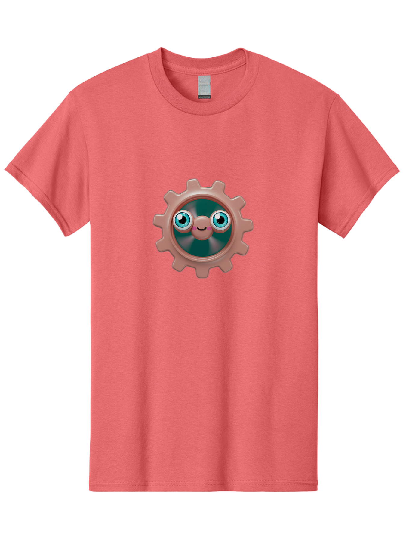 Gear-2 Men'S Graphic Tee, 100% Cotton, Comfortable Casual Summer Wear, Machine Washable, Cartoon Gear, Pink Cog, Blue Eyes, Smiling Face, Machinery Character, Cute Robot, Animated Machinery, Robotic Parts, Mechanical Icon Bad121