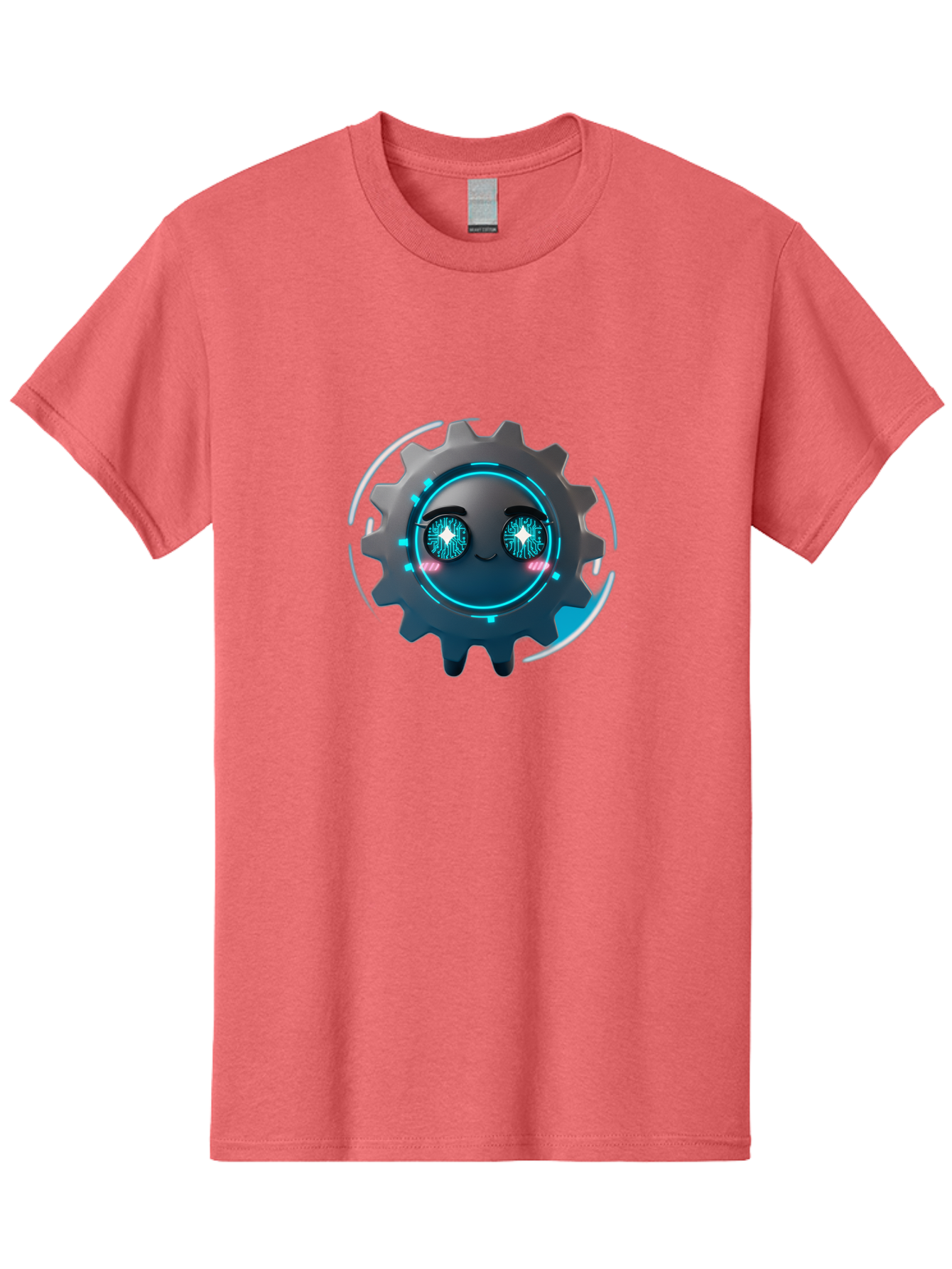 Gear-Character Men'S Graphic Tee, 100% Cotton, Comfortable Casual Summer Wear, Machine Washable, Futuristic Gear, Robotic Character, Mechanical Eyes, Neon Lights, Cybernetic Design, Futuristic Technology, Innovation, Artificial Intelligence, Bad122
