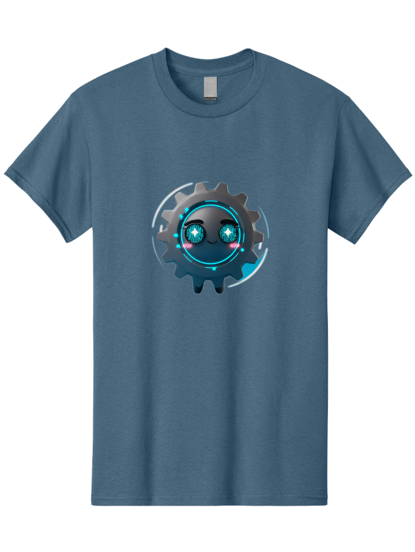 Gear-Character Men'S Graphic Tee, 100% Cotton, Comfortable Casual Summer Wear, Machine Washable, Futuristic Gear, Robotic Character, Mechanical Eyes, Neon Lights, Cybernetic Design, Futuristic Technology, Innovation, Artificial Intelligence, Bad122