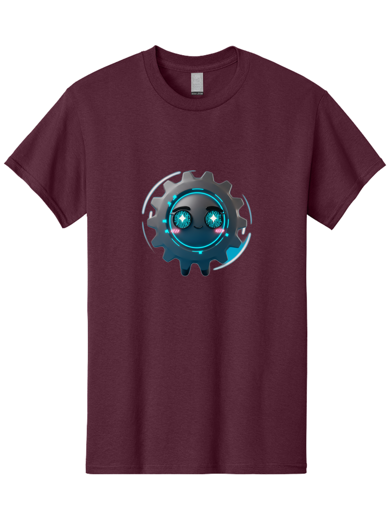 Gear-Character Men'S Graphic Tee, 100% Cotton, Comfortable Casual Summer Wear, Machine Washable, Futuristic Gear, Robotic Character, Mechanical Eyes, Neon Lights, Cybernetic Design, Futuristic Technology, Innovation, Artificial Intelligence, Bad122