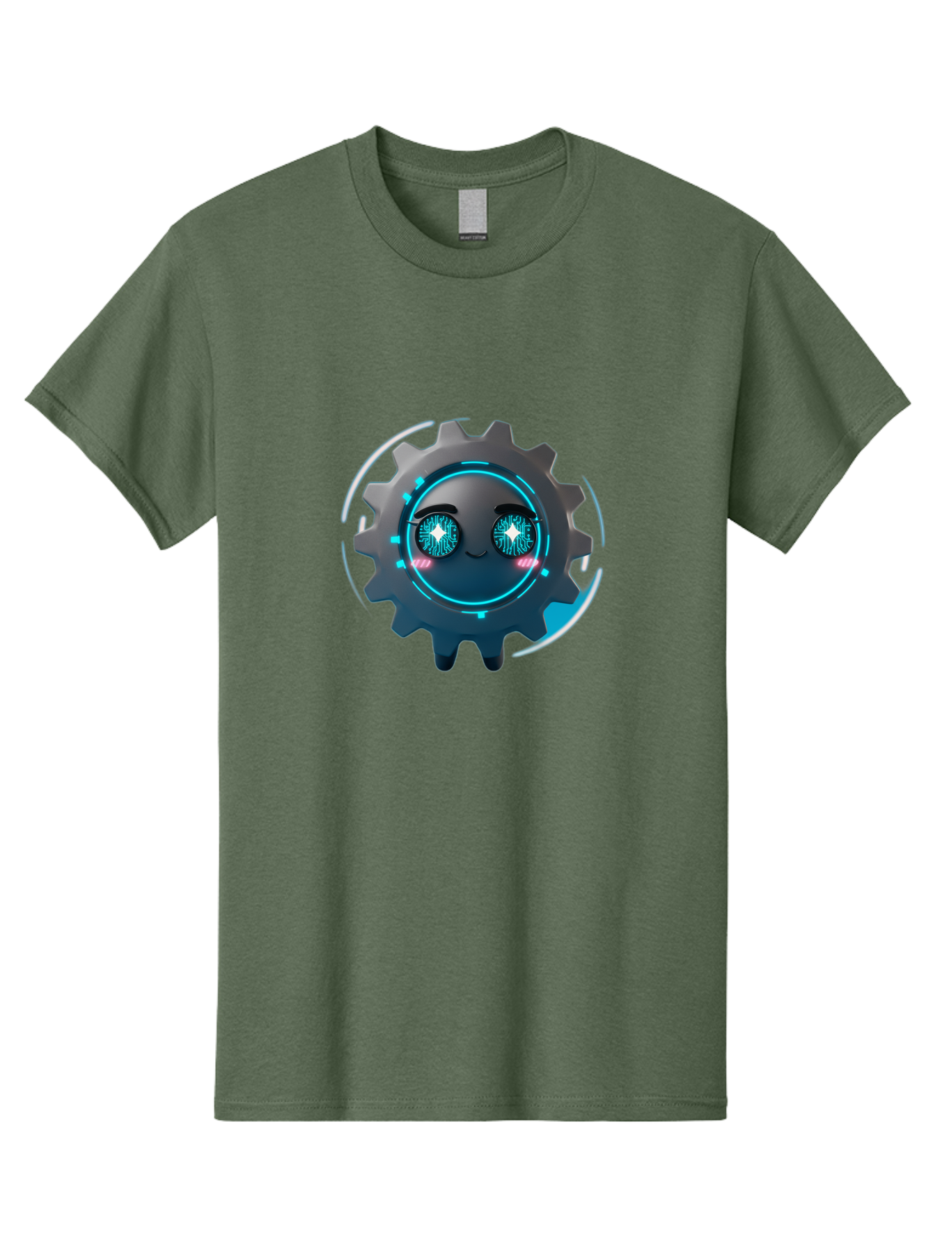 Gear-Character Men'S Graphic Tee, 100% Cotton, Comfortable Casual Summer Wear, Machine Washable, Futuristic Gear, Robotic Character, Mechanical Eyes, Neon Lights, Cybernetic Design, Futuristic Technology, Innovation, Artificial Intelligence, Bad122