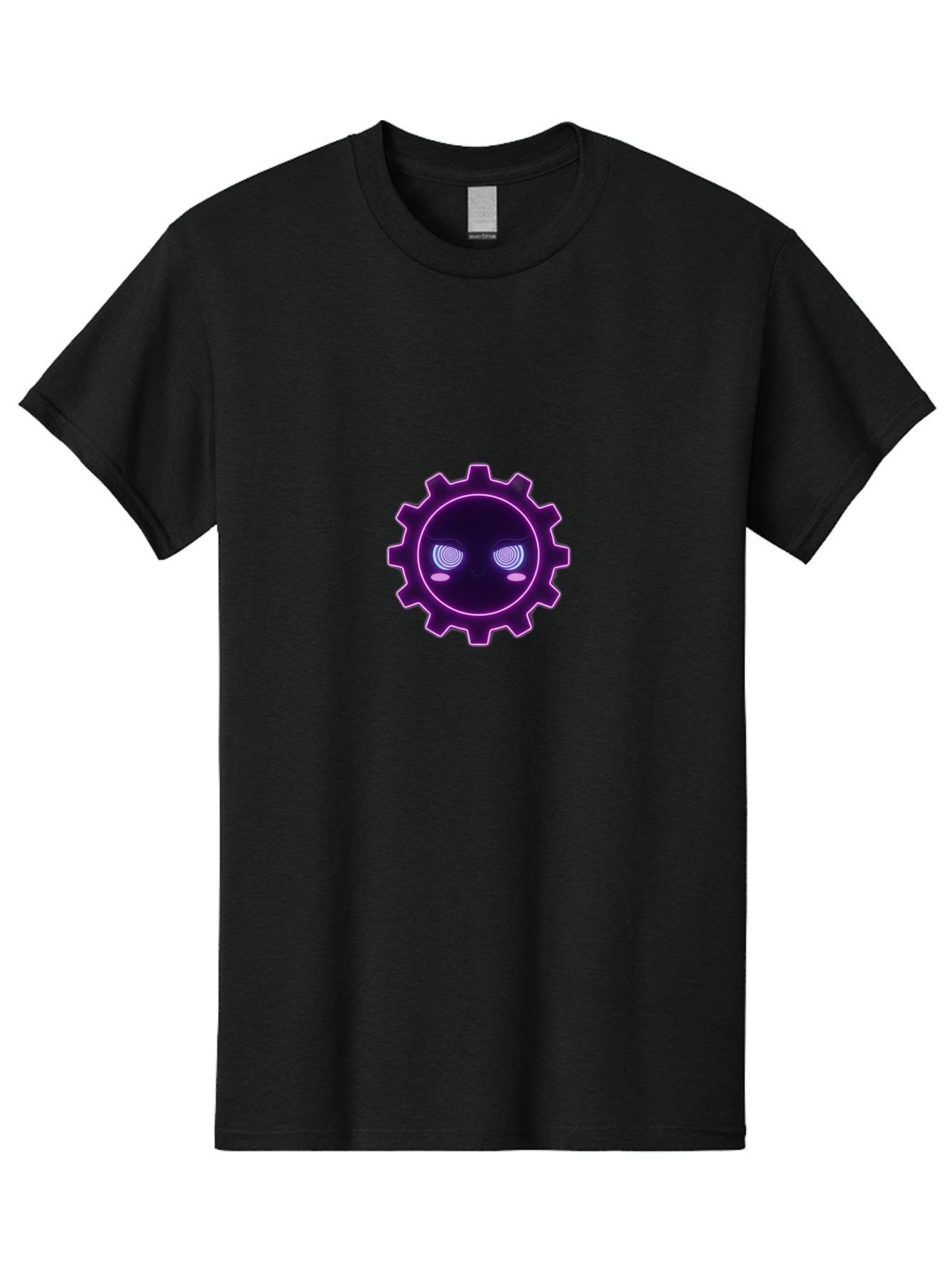 Gear-Face Men'S Graphic Tee, 100% Cotton, Comfortable Casual Summer Wear, Machine Washable, Purple Gear Icon, Futuristic Design, Neon Lights, Cyberpunk Theme, Machinery Symbol, Glowing Eyes, Tech Graphics, Digital Artwork, Mechanical Element Bad124