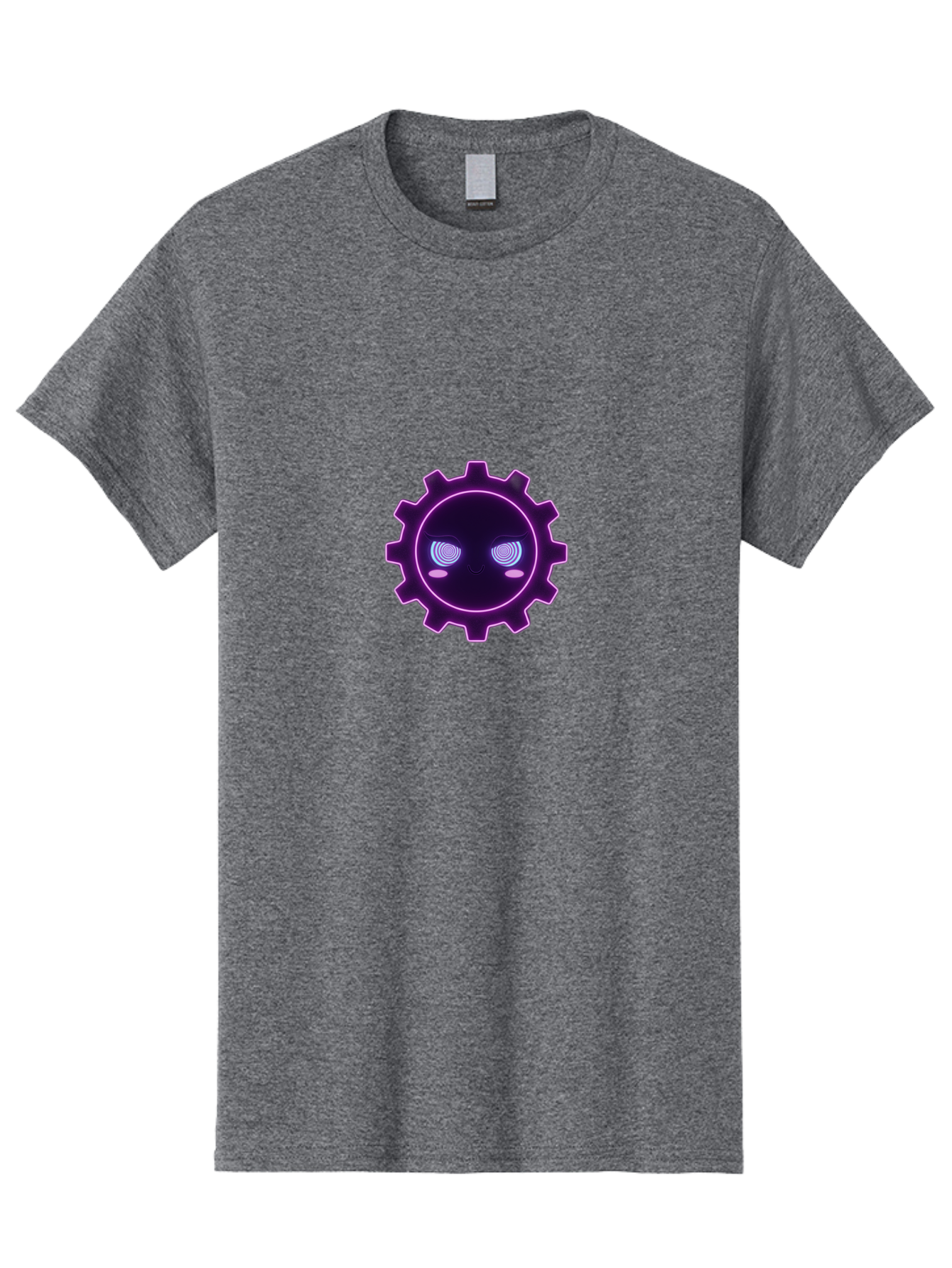 Gear-Face Men'S Graphic Tee, 100% Cotton, Comfortable Casual Summer Wear, Machine Washable, Purple Gear Icon, Futuristic Design, Neon Lights, Cyberpunk Theme, Machinery Symbol, Glowing Eyes, Tech Graphics, Digital Artwork, Mechanical Element Bad124