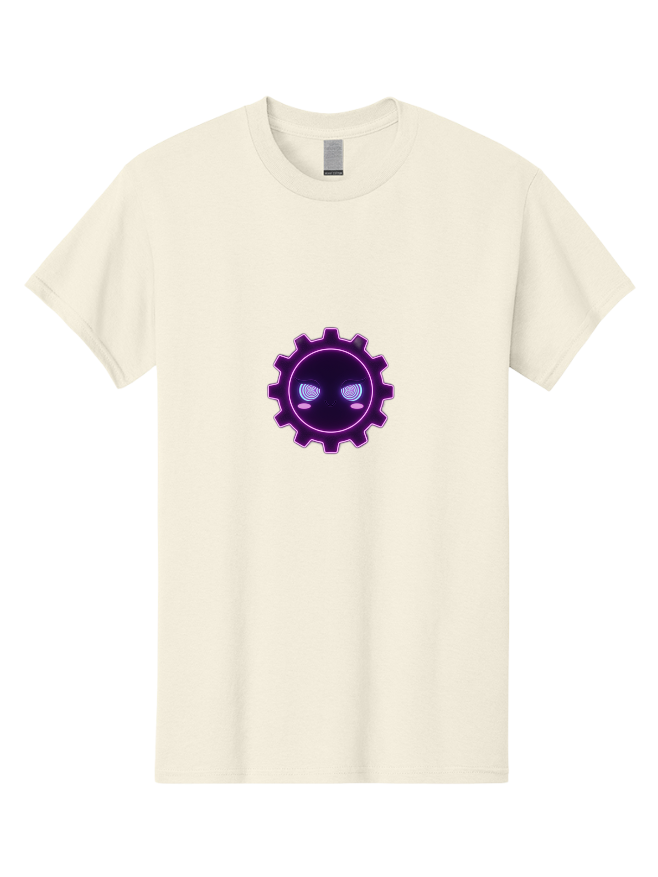 Gear-Face Men'S Graphic Tee, 100% Cotton, Comfortable Casual Summer Wear, Machine Washable, Purple Gear Icon, Futuristic Design, Neon Lights, Cyberpunk Theme, Machinery Symbol, Glowing Eyes, Tech Graphics, Digital Artwork, Mechanical Element Bad124