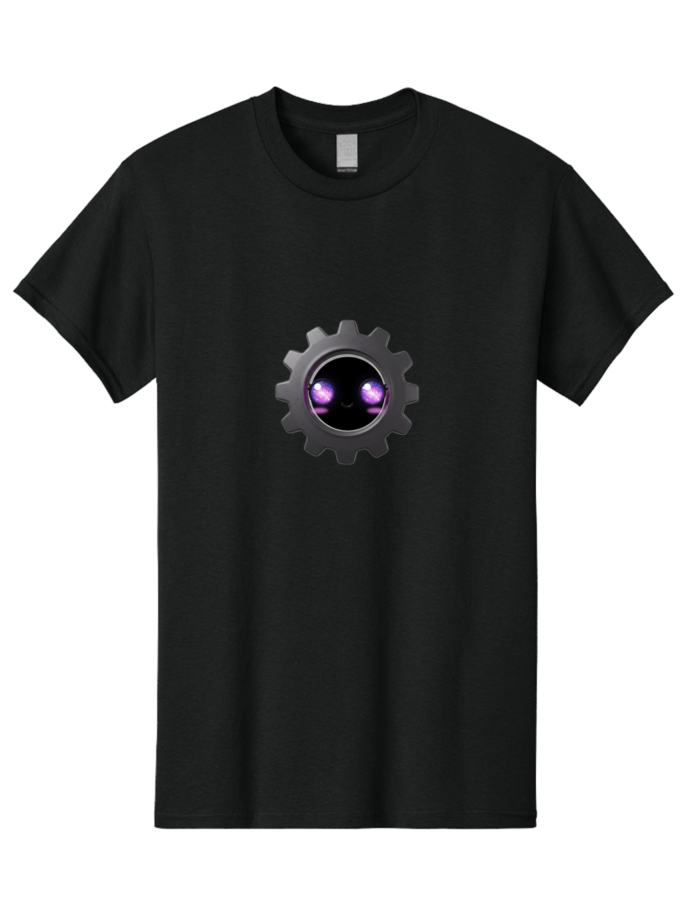 Gear-Robot-Face Men'S Graphic Tee, 100% Cotton, Comfortable Casual Summer Wear, Machine Washable, Industrial Gear, Mechanical Face, Glowing Purple Eyes, Robotics, Futuristic Machinery, Tech Innovation, Mechanical Engineering, Cybernetic Design Bad125