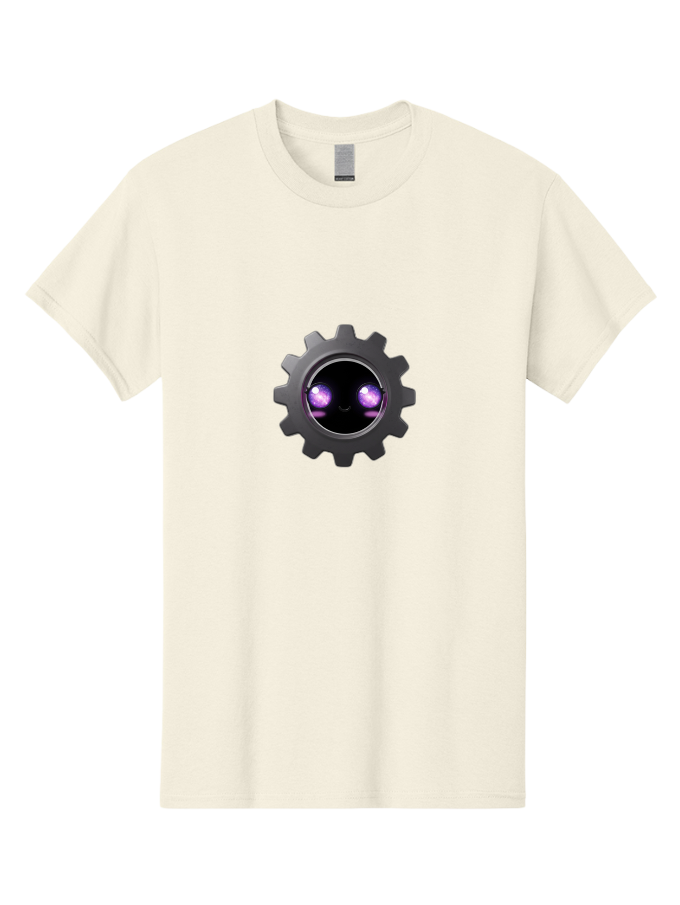 Gear-Robot-Face Men'S Graphic Tee, 100% Cotton, Comfortable Casual Summer Wear, Machine Washable, Industrial Gear, Mechanical Face, Glowing Purple Eyes, Robotics, Futuristic Machinery, Tech Innovation, Mechanical Engineering, Cybernetic Design Bad125