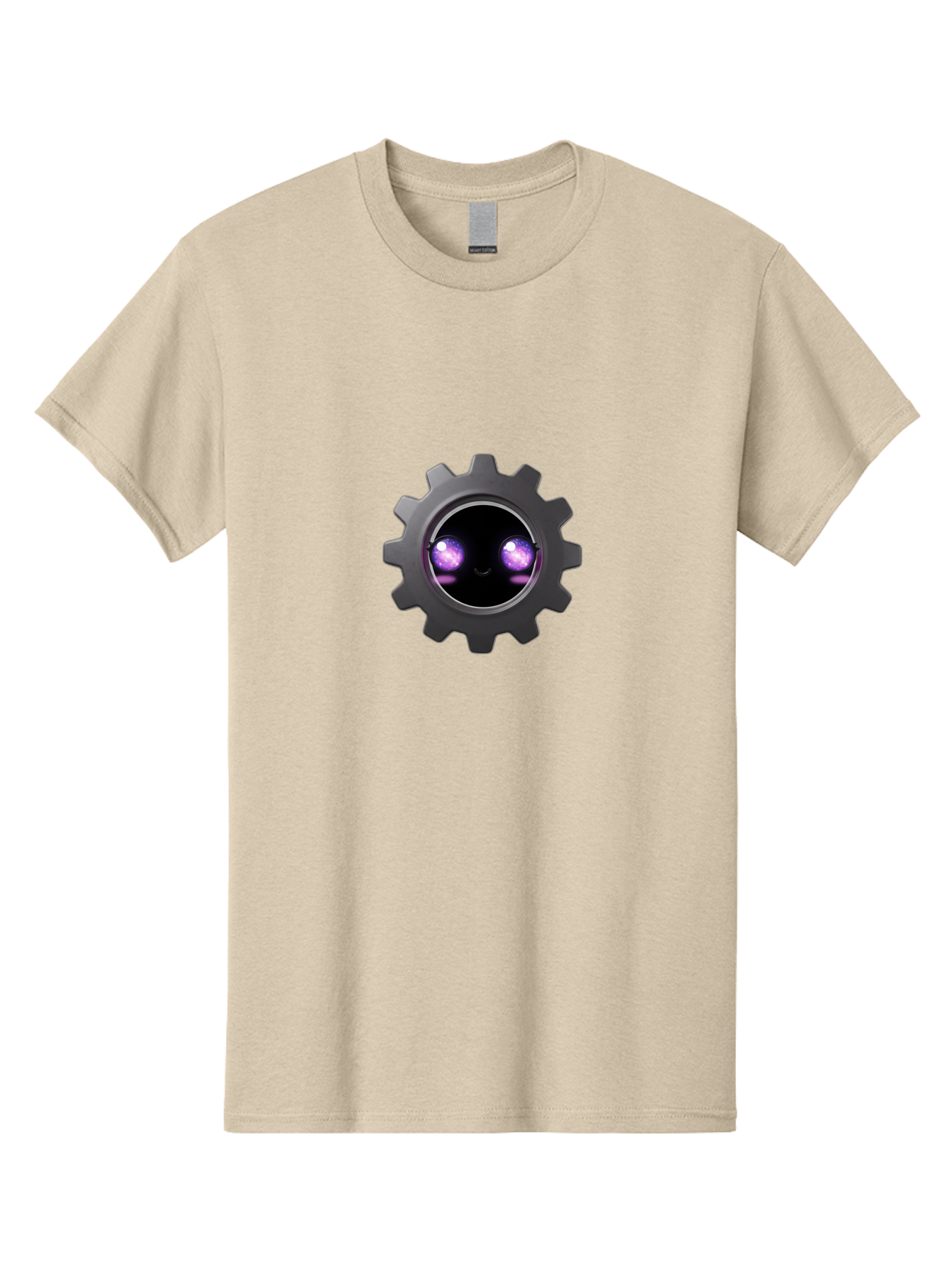 Gear-Robot-Face Men'S Graphic Tee, 100% Cotton, Comfortable Casual Summer Wear, Machine Washable, Industrial Gear, Mechanical Face, Glowing Purple Eyes, Robotics, Futuristic Machinery, Tech Innovation, Mechanical Engineering, Cybernetic Design Bad125