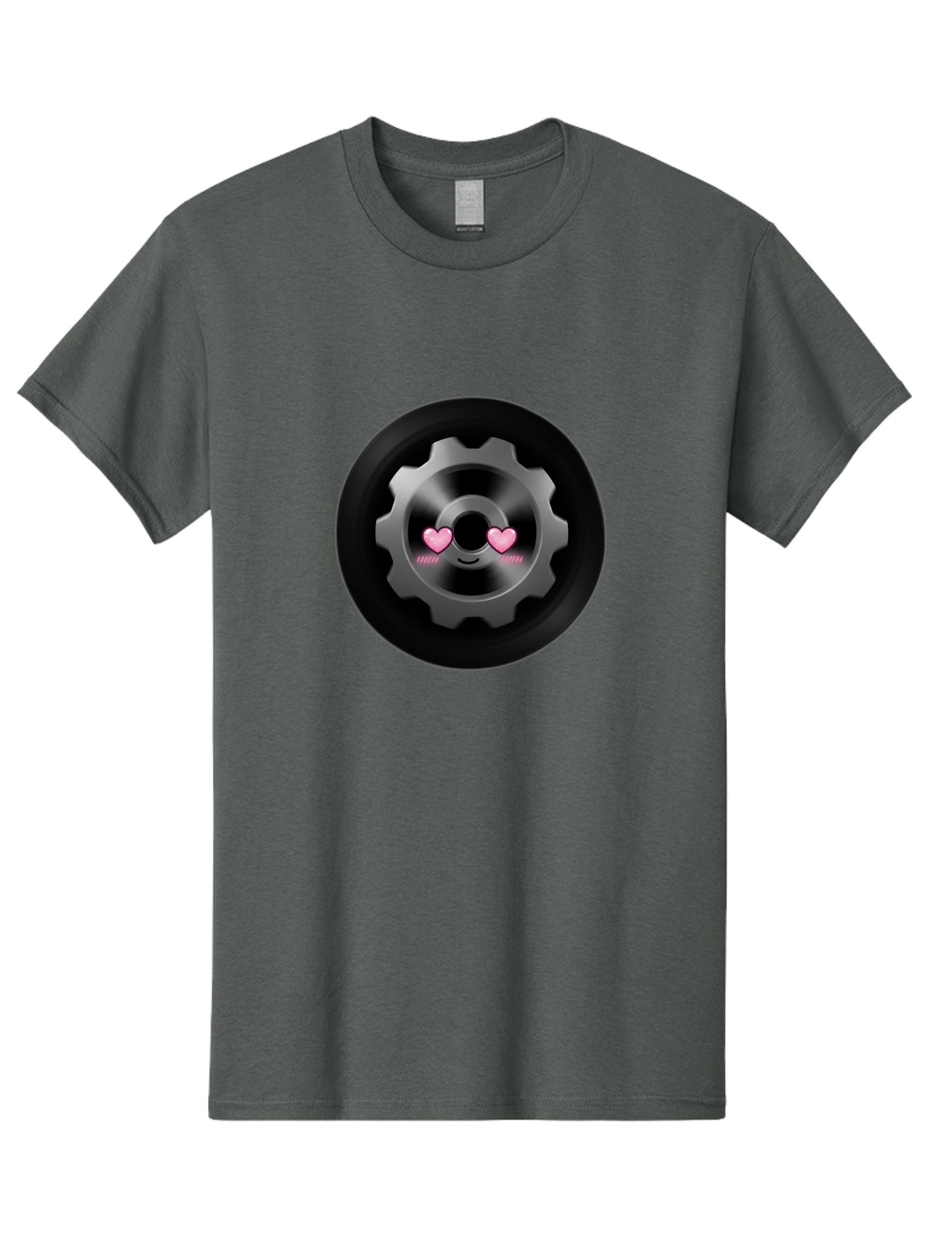 Gear Men'S Graphic Tee, 100% Cotton, Comfortable Casual Summer Wear, Machine Washable, Metal Gear, Heart Eyes, Love Symbol, Romantic Machinery, Cute Robotics, Heart-Shaped Eyes, Mechanical Love, Tech Emoticon Bad126