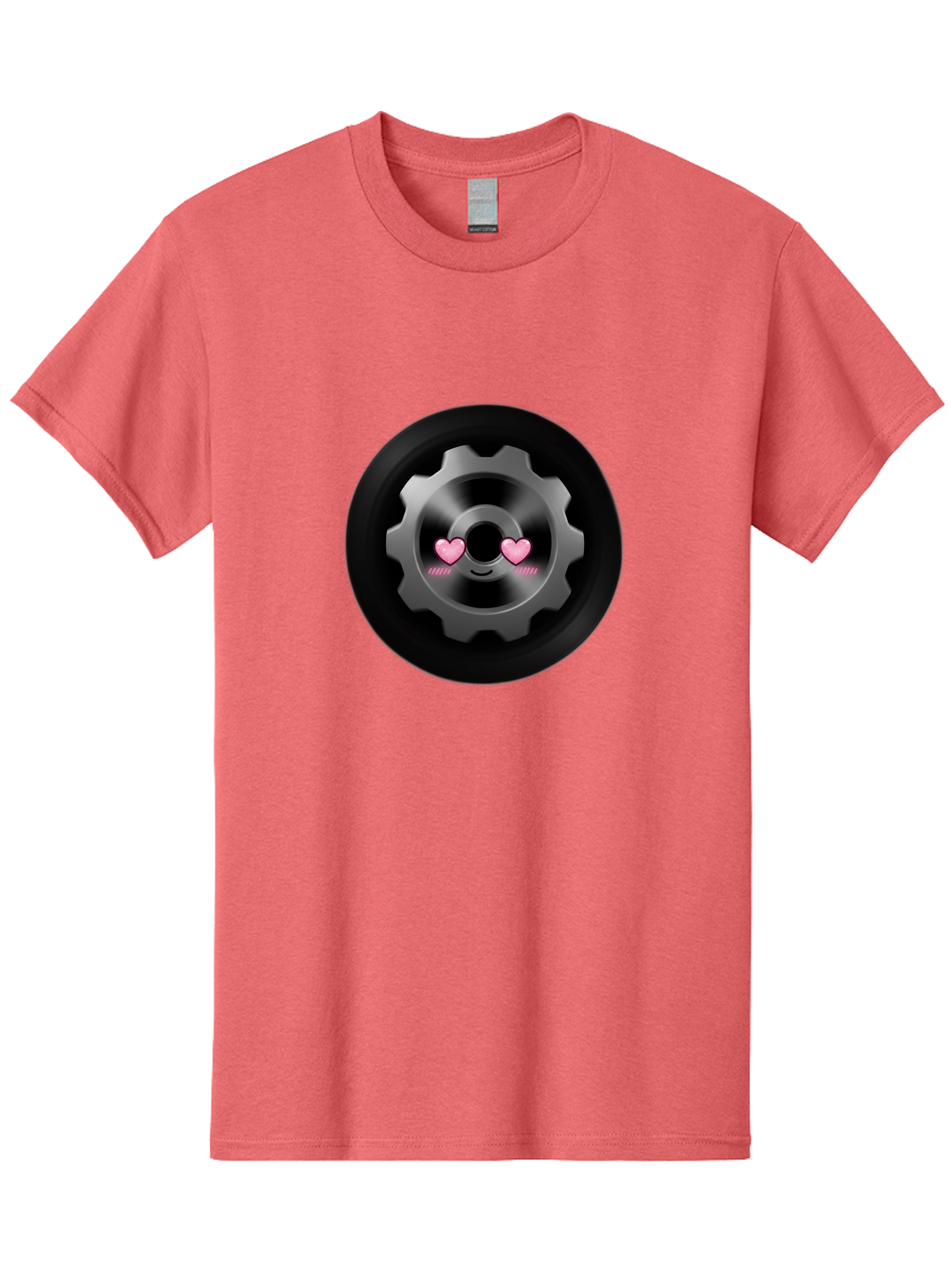 Gear Men'S Graphic Tee, 100% Cotton, Comfortable Casual Summer Wear, Machine Washable, Metal Gear, Heart Eyes, Love Symbol, Romantic Machinery, Cute Robotics, Heart-Shaped Eyes, Mechanical Love, Tech Emoticon Bad126