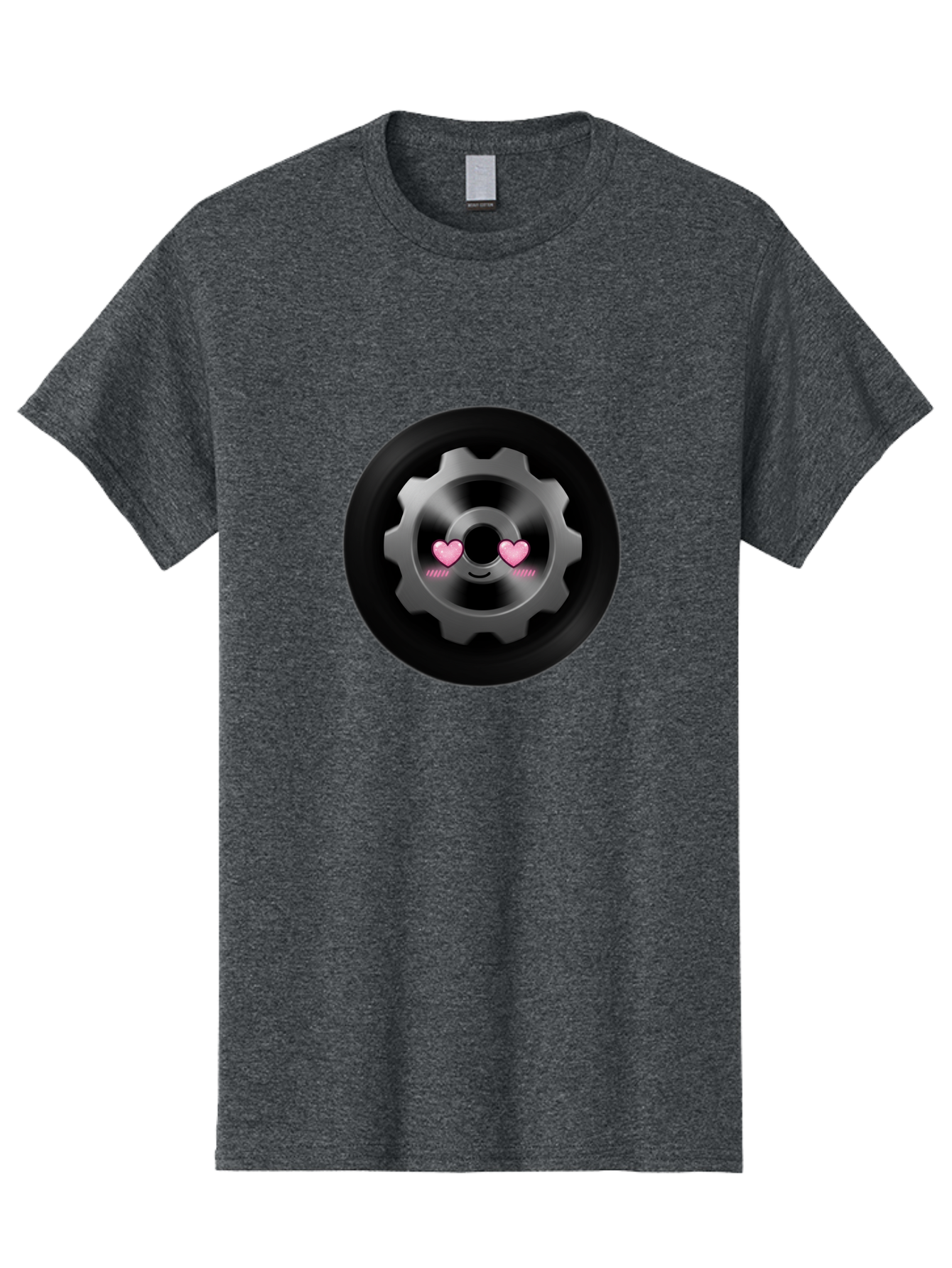 Gear Men'S Graphic Tee, 100% Cotton, Comfortable Casual Summer Wear, Machine Washable, Metal Gear, Heart Eyes, Love Symbol, Romantic Machinery, Cute Robotics, Heart-Shaped Eyes, Mechanical Love, Tech Emoticon Bad126