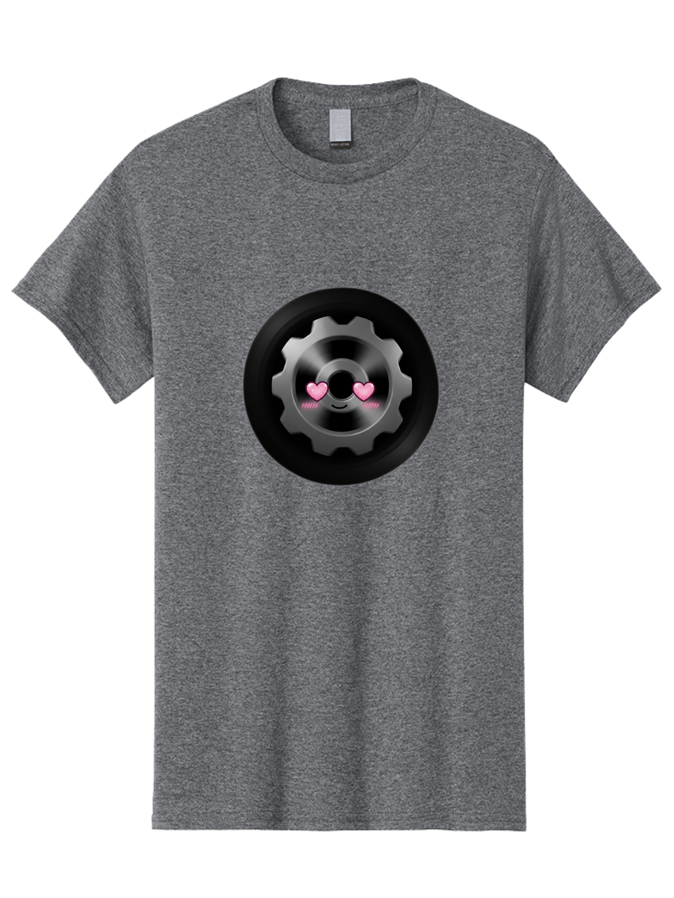 Gear Men'S Graphic Tee, 100% Cotton, Comfortable Casual Summer Wear, Machine Washable, Metal Gear, Heart Eyes, Love Symbol, Romantic Machinery, Cute Robotics, Heart-Shaped Eyes, Mechanical Love, Tech Emoticon Bad126