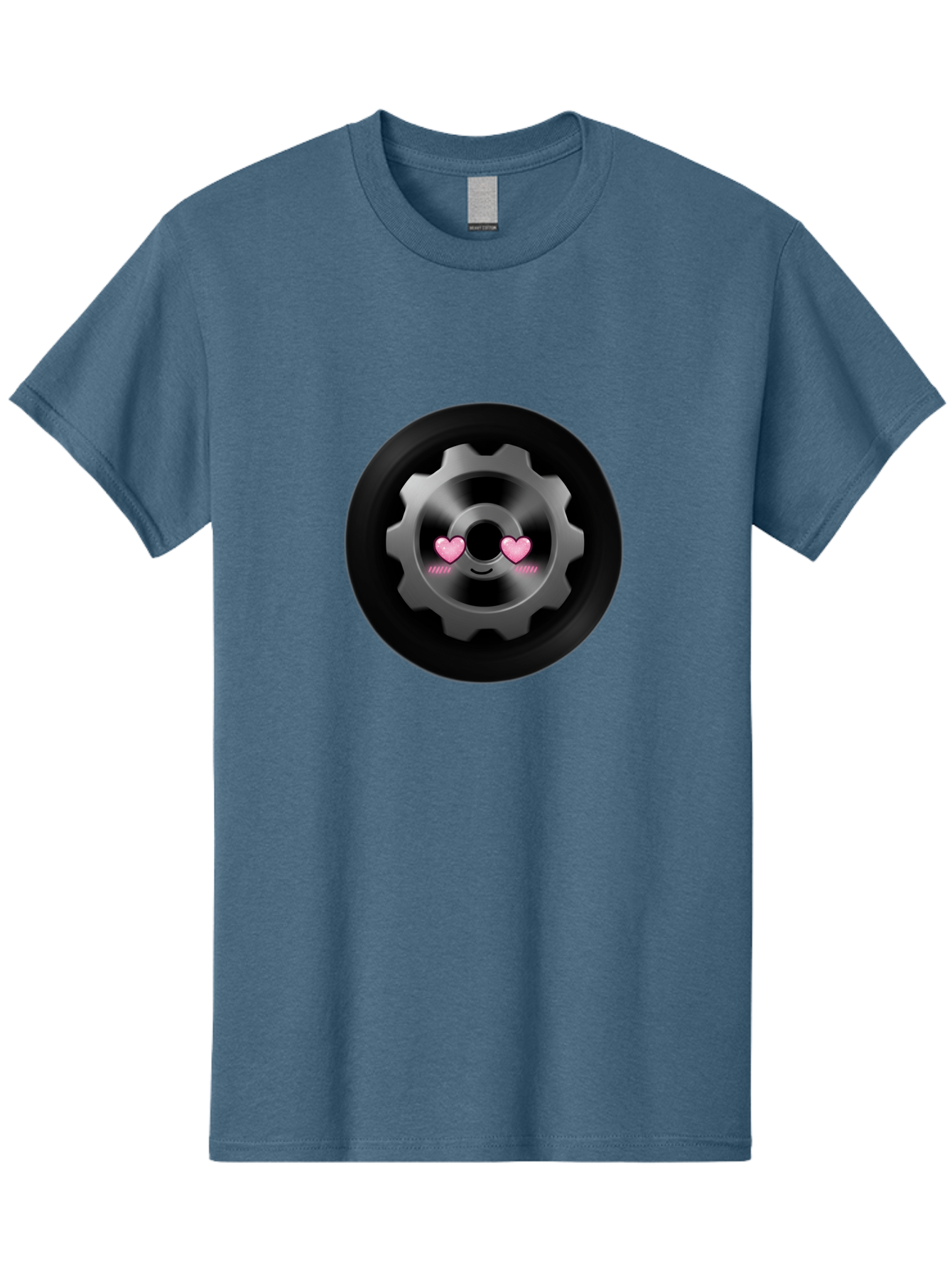 Gear Men'S Graphic Tee, 100% Cotton, Comfortable Casual Summer Wear, Machine Washable, Metal Gear, Heart Eyes, Love Symbol, Romantic Machinery, Cute Robotics, Heart-Shaped Eyes, Mechanical Love, Tech Emoticon Bad126
