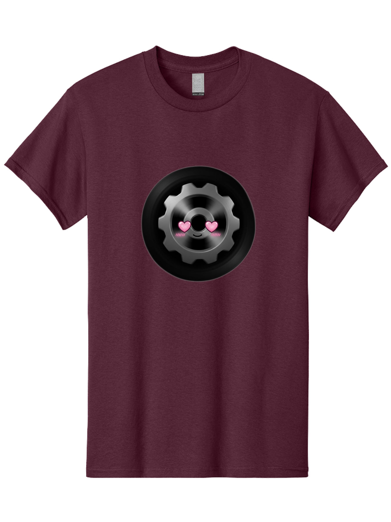 Gear Men'S Graphic Tee, 100% Cotton, Comfortable Casual Summer Wear, Machine Washable, Metal Gear, Heart Eyes, Love Symbol, Romantic Machinery, Cute Robotics, Heart-Shaped Eyes, Mechanical Love, Tech Emoticon Bad126