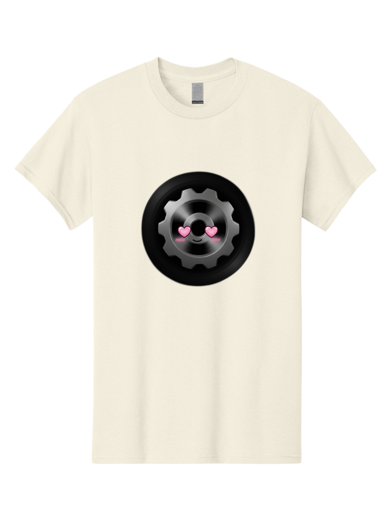 Gear Men'S Graphic Tee, 100% Cotton, Comfortable Casual Summer Wear, Machine Washable, Metal Gear, Heart Eyes, Love Symbol, Romantic Machinery, Cute Robotics, Heart-Shaped Eyes, Mechanical Love, Tech Emoticon Bad126