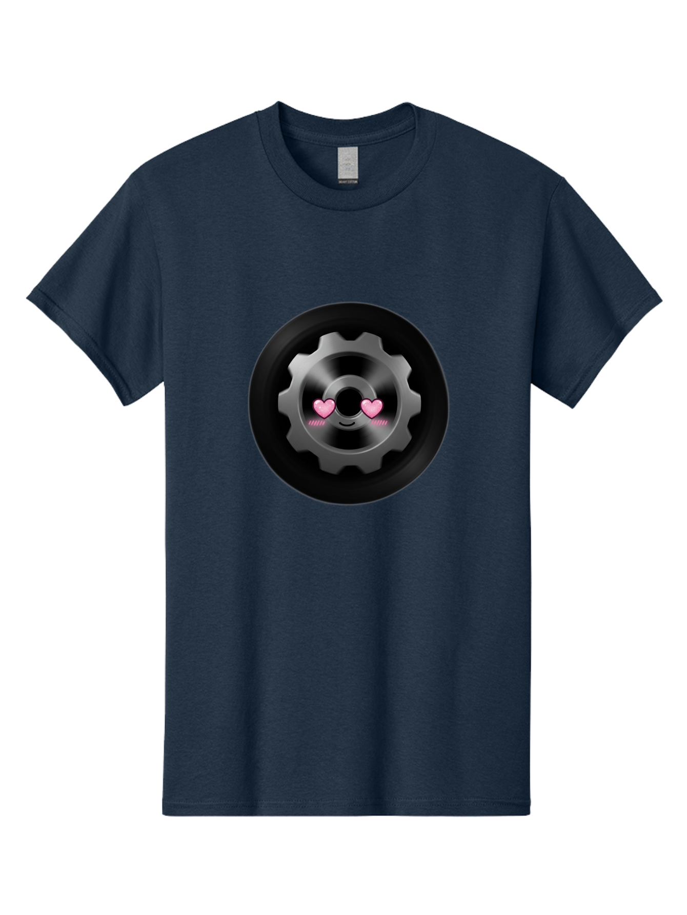 Gear Men'S Graphic Tee, 100% Cotton, Comfortable Casual Summer Wear, Machine Washable, Metal Gear, Heart Eyes, Love Symbol, Romantic Machinery, Cute Robotics, Heart-Shaped Eyes, Mechanical Love, Tech Emoticon Bad126