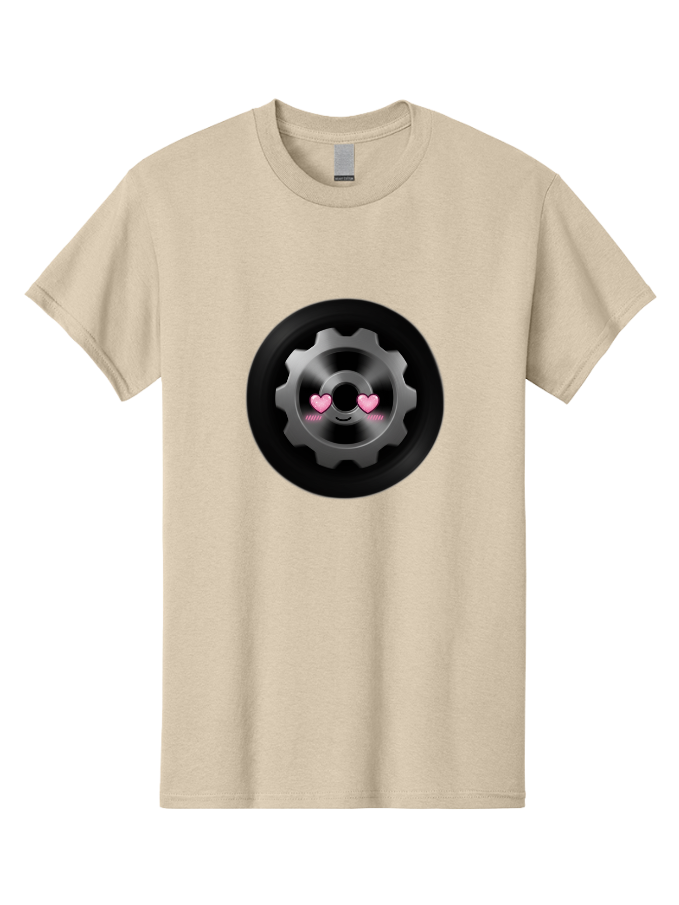 Gear Men'S Graphic Tee, 100% Cotton, Comfortable Casual Summer Wear, Machine Washable, Metal Gear, Heart Eyes, Love Symbol, Romantic Machinery, Cute Robotics, Heart-Shaped Eyes, Mechanical Love, Tech Emoticon Bad126