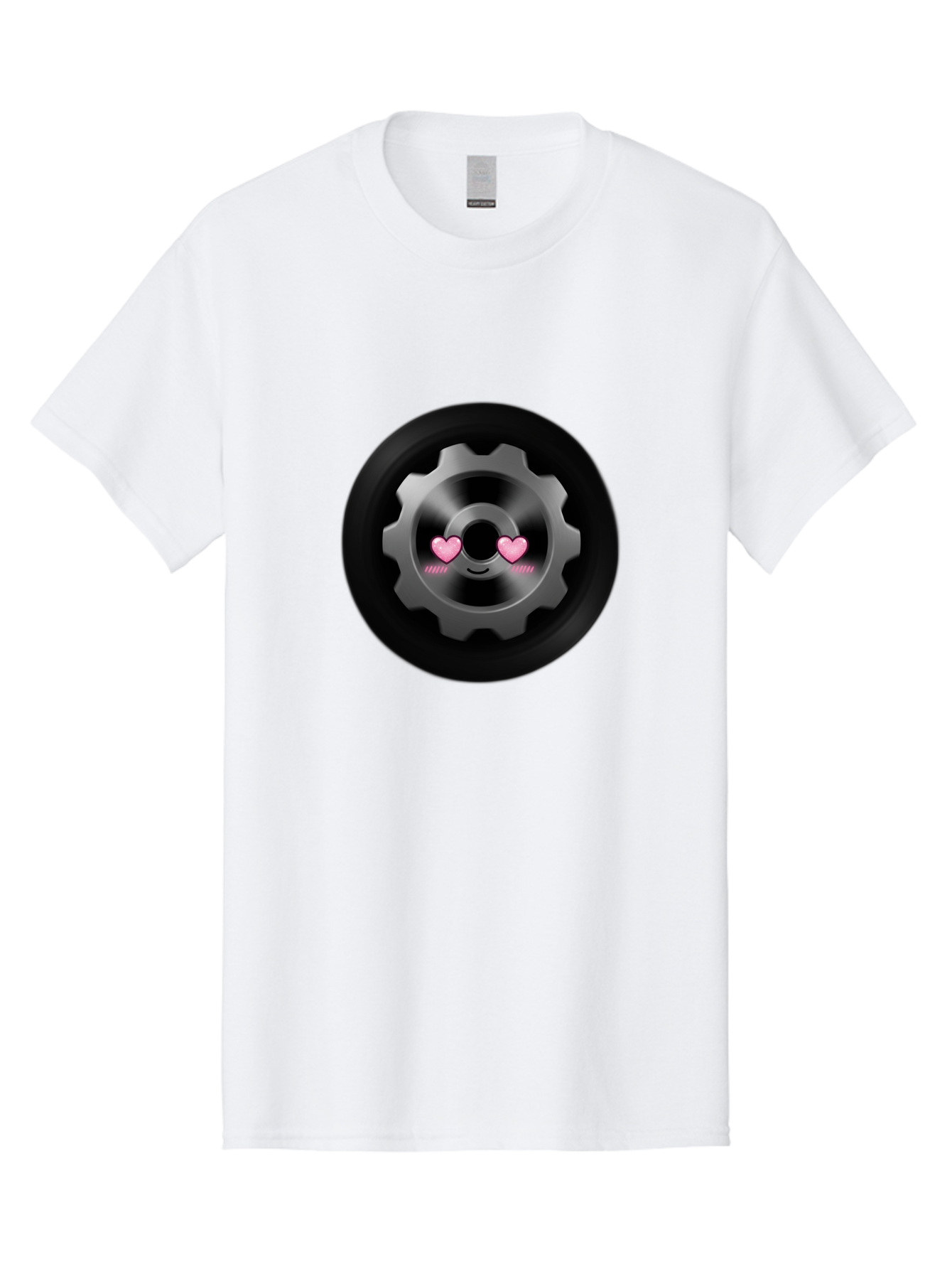 Gear Men'S Graphic Tee, 100% Cotton, Comfortable Casual Summer Wear, Machine Washable, Metal Gear, Heart Eyes, Love Symbol, Romantic Machinery, Cute Robotics, Heart-Shaped Eyes, Mechanical Love, Tech Emoticon Bad126