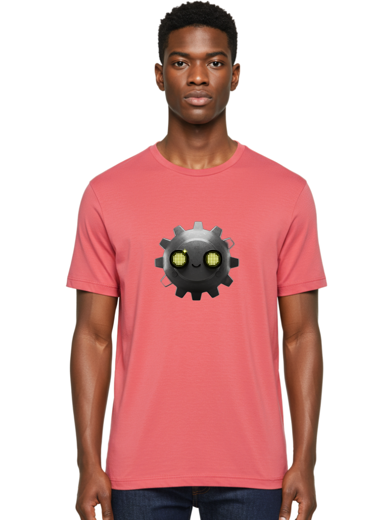 Gearbot Men'S Graphic Tee, 100% Cotton, Comfortable Casual Summer Wear, Machine Washable, Steampunk-Inspired Cog, Industrial Charm, Gear Face, Robotic Eyes, Machinery Character, Digital Art, Futuristic Design, Mechanical Marvel Bad127