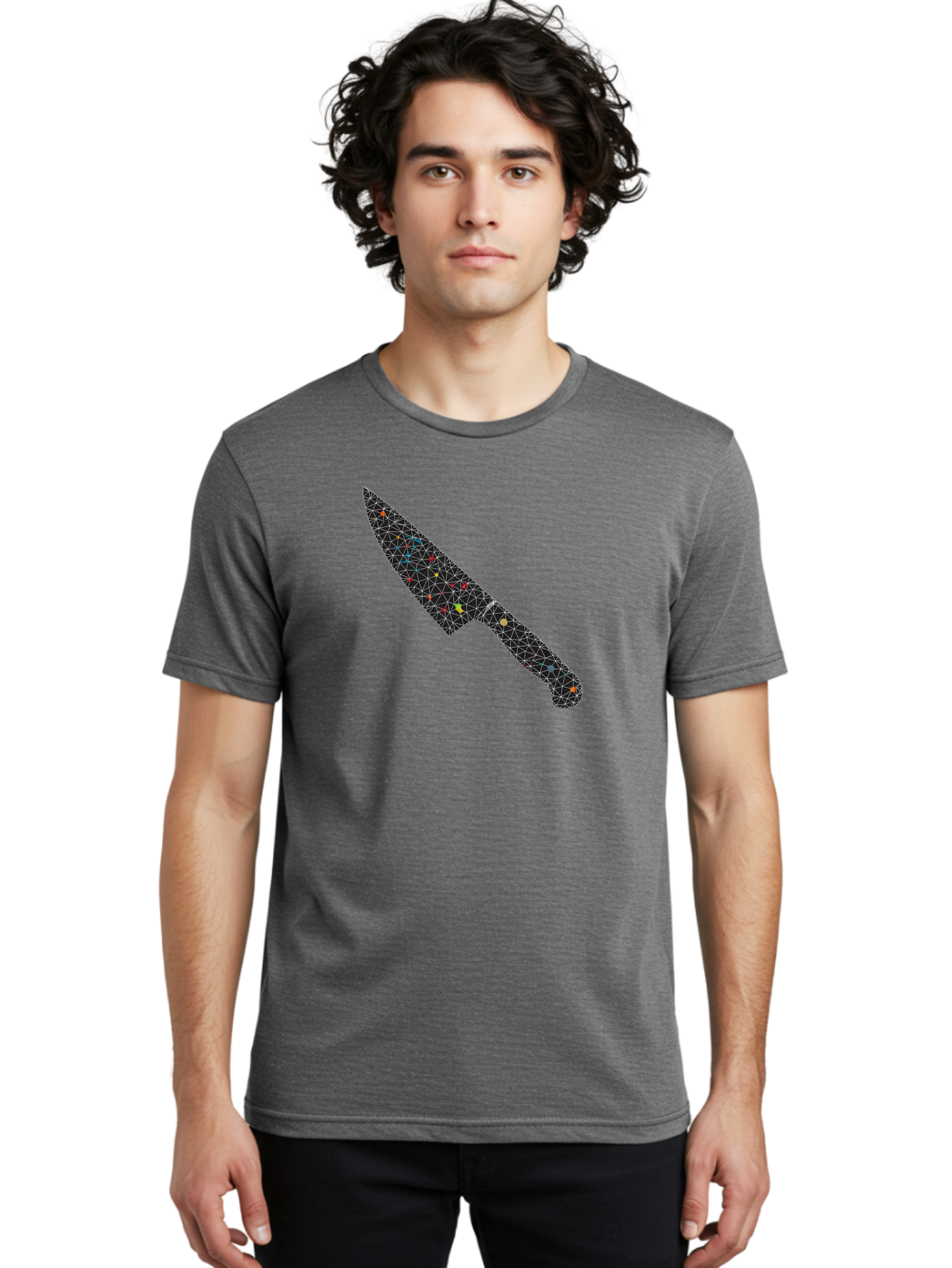 Geometric-Knife Men'S Graphic Tee, 100% Cotton, Comfortable Casual Summer Wear, Machine Washable, Low Poly Knife, Geometric Pattern, 3D Design, Colorful Accents, Modern Style, Abstract Art, Futuristic Look, Sharp Edge, Digital Illustration Bad129