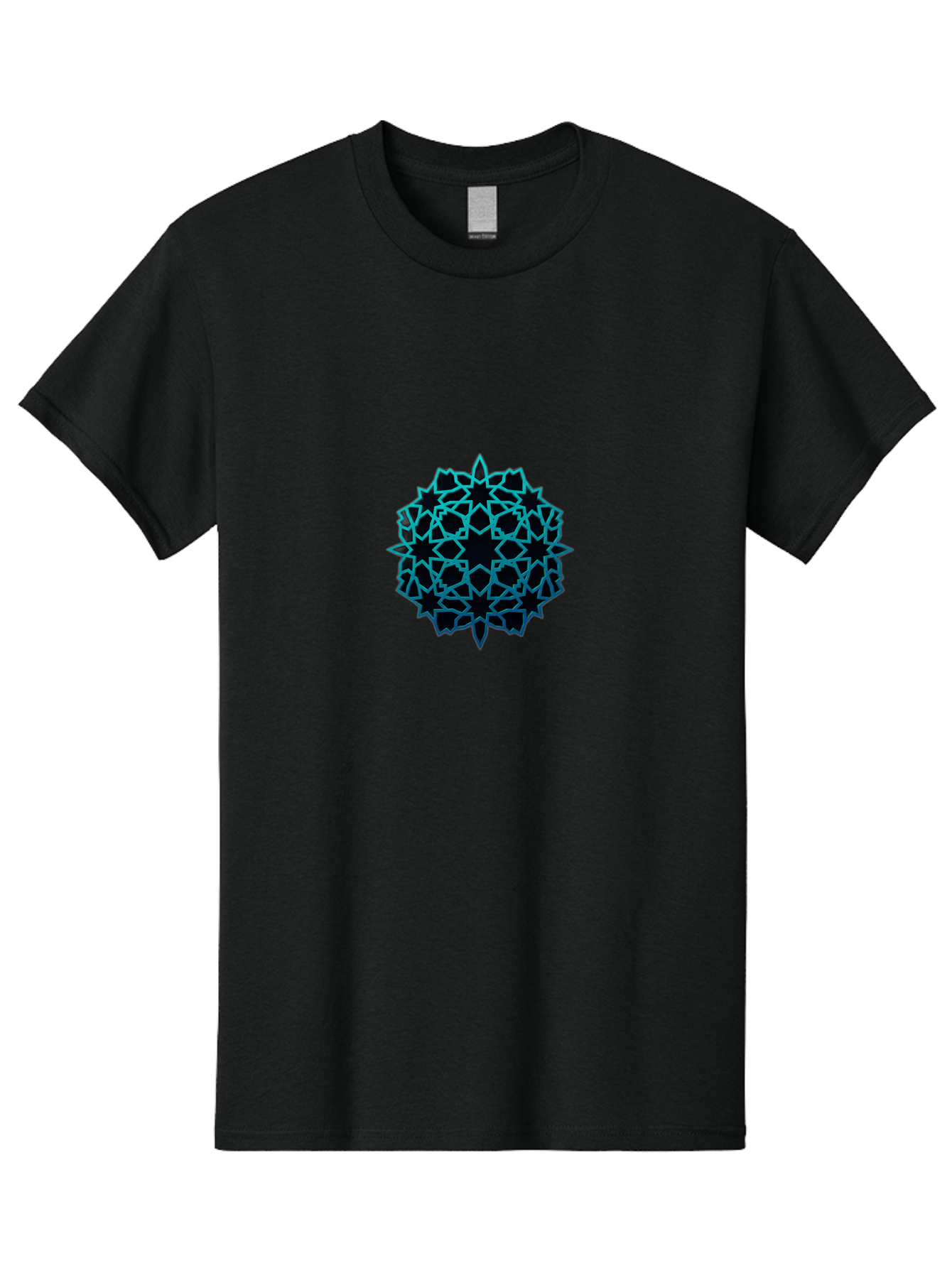 Geometric-Pattern Men'S Graphic Tee, 100% Cotton, Comfortable Casual Summer Wear, Machine Washable, Geometric Pattern, Intricate Design, Arabesque, Turquoise And Black, Symmetrical Shapes, Ornate Details, Abstract Art, Modern Decor Bad130
