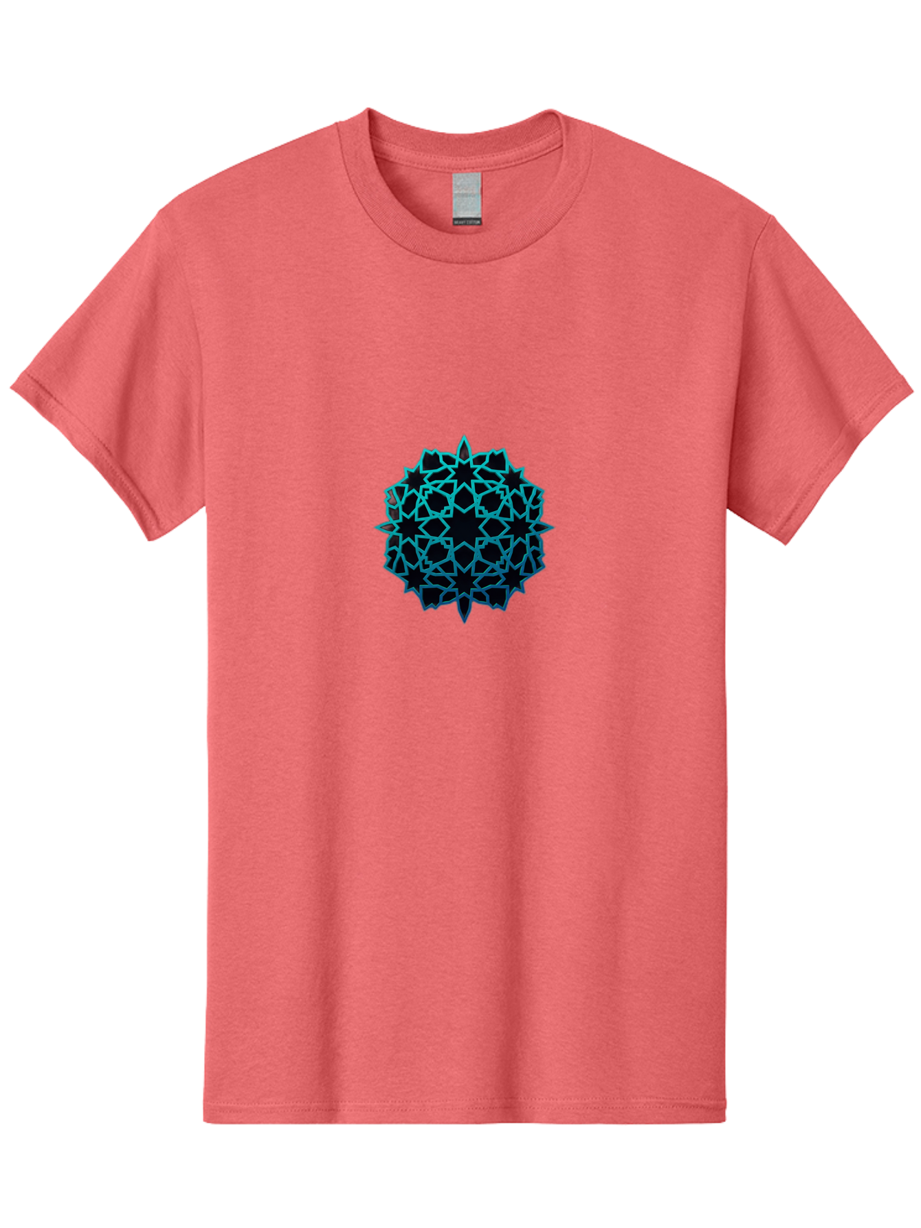 Geometric-Pattern Men'S Graphic Tee, 100% Cotton, Comfortable Casual Summer Wear, Machine Washable, Geometric Pattern, Intricate Design, Arabesque, Turquoise And Black, Symmetrical Shapes, Ornate Details, Abstract Art, Modern Decor Bad130