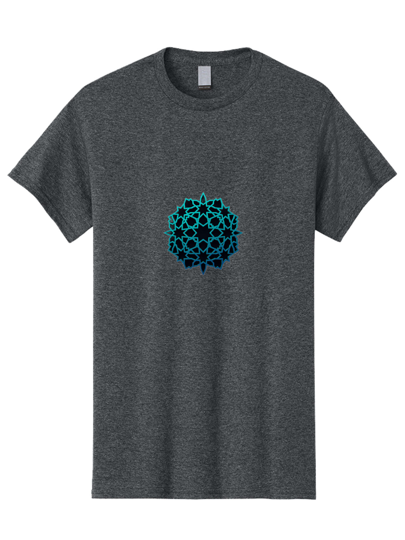 Geometric-Pattern Men'S Graphic Tee, 100% Cotton, Comfortable Casual Summer Wear, Machine Washable, Geometric Pattern, Intricate Design, Arabesque, Turquoise And Black, Symmetrical Shapes, Ornate Details, Abstract Art, Modern Decor Bad130