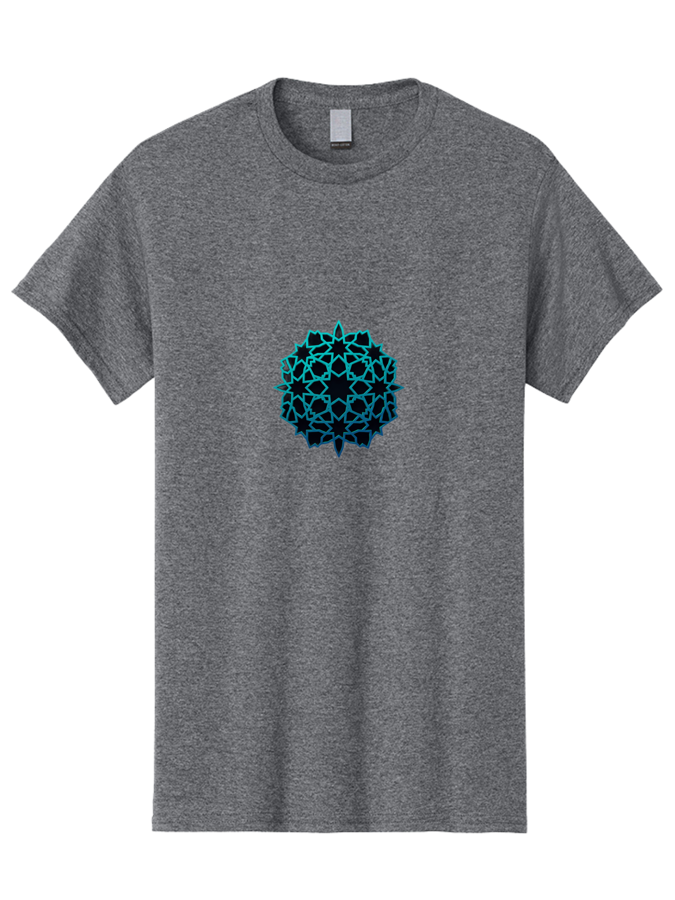 Geometric-Pattern Men'S Graphic Tee, 100% Cotton, Comfortable Casual Summer Wear, Machine Washable, Geometric Pattern, Intricate Design, Arabesque, Turquoise And Black, Symmetrical Shapes, Ornate Details, Abstract Art, Modern Decor Bad130