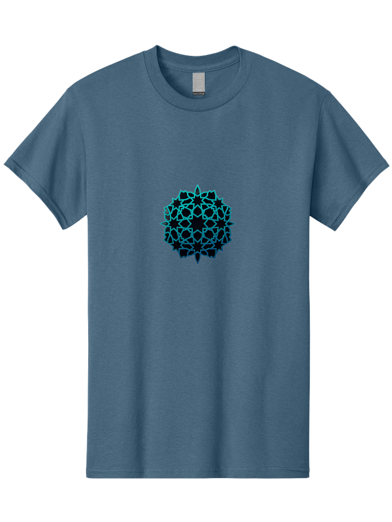 Geometric-Pattern Men'S Graphic Tee, 100% Cotton, Comfortable Casual Summer Wear, Machine Washable, Geometric Pattern, Intricate Design, Arabesque, Turquoise And Black, Symmetrical Shapes, Ornate Details, Abstract Art, Modern Decor Bad130