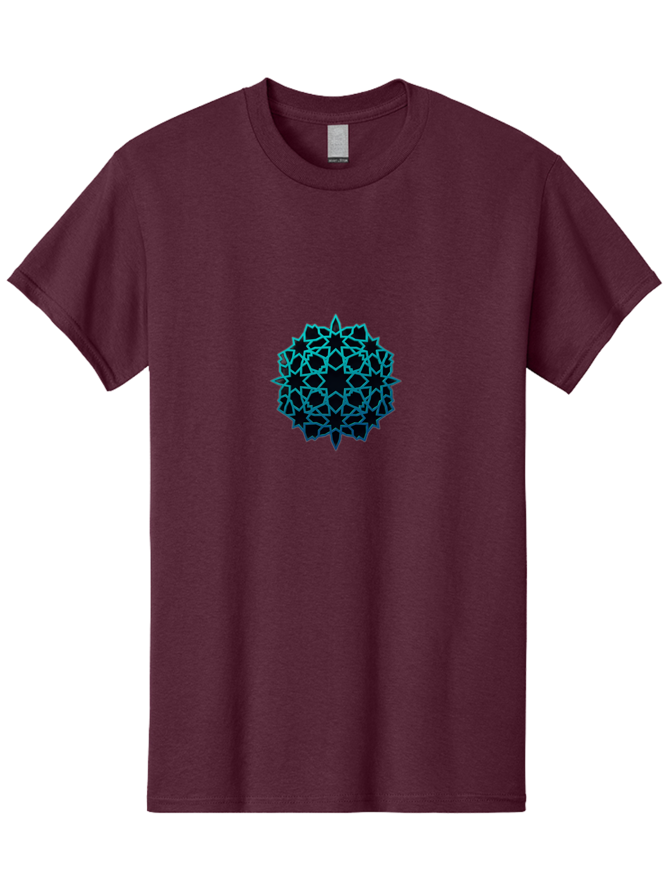 Geometric-Pattern Men'S Graphic Tee, 100% Cotton, Comfortable Casual Summer Wear, Machine Washable, Geometric Pattern, Intricate Design, Arabesque, Turquoise And Black, Symmetrical Shapes, Ornate Details, Abstract Art, Modern Decor Bad130