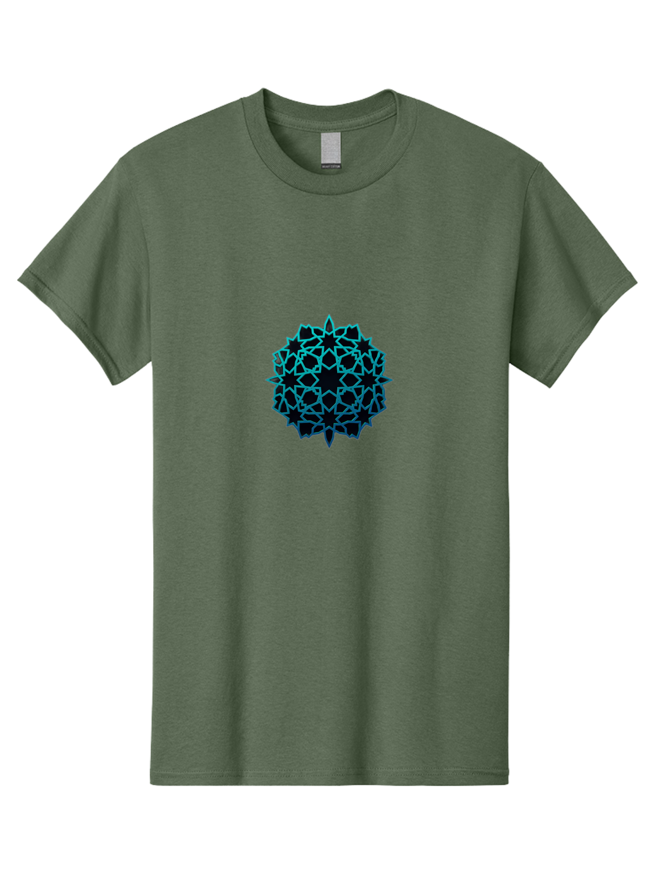Geometric-Pattern Men'S Graphic Tee, 100% Cotton, Comfortable Casual Summer Wear, Machine Washable, Geometric Pattern, Intricate Design, Arabesque, Turquoise And Black, Symmetrical Shapes, Ornate Details, Abstract Art, Modern Decor Bad130