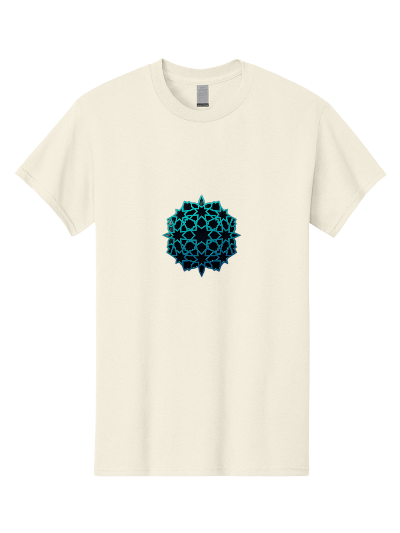 Geometric-Pattern Men'S Graphic Tee, 100% Cotton, Comfortable Casual Summer Wear, Machine Washable, Geometric Pattern, Intricate Design, Arabesque, Turquoise And Black, Symmetrical Shapes, Ornate Details, Abstract Art, Modern Decor Bad130
