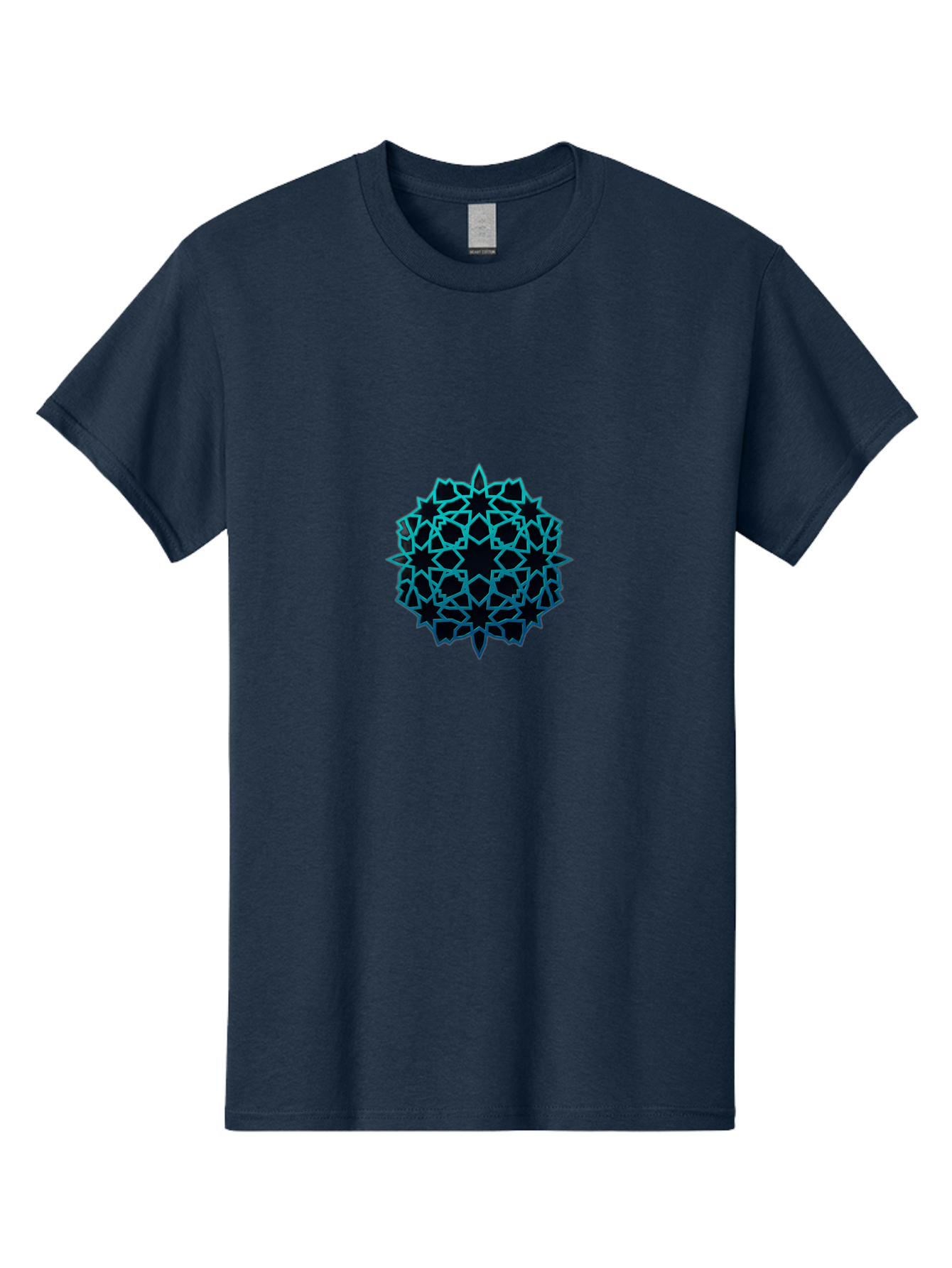 Geometric-Pattern Men'S Graphic Tee, 100% Cotton, Comfortable Casual Summer Wear, Machine Washable, Geometric Pattern, Intricate Design, Arabesque, Turquoise And Black, Symmetrical Shapes, Ornate Details, Abstract Art, Modern Decor Bad130