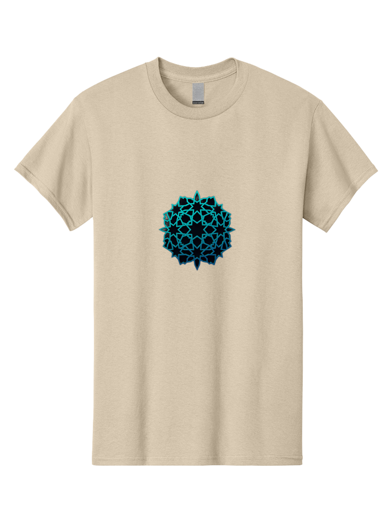 Geometric-Pattern Men'S Graphic Tee, 100% Cotton, Comfortable Casual Summer Wear, Machine Washable, Geometric Pattern, Intricate Design, Arabesque, Turquoise And Black, Symmetrical Shapes, Ornate Details, Abstract Art, Modern Decor Bad130