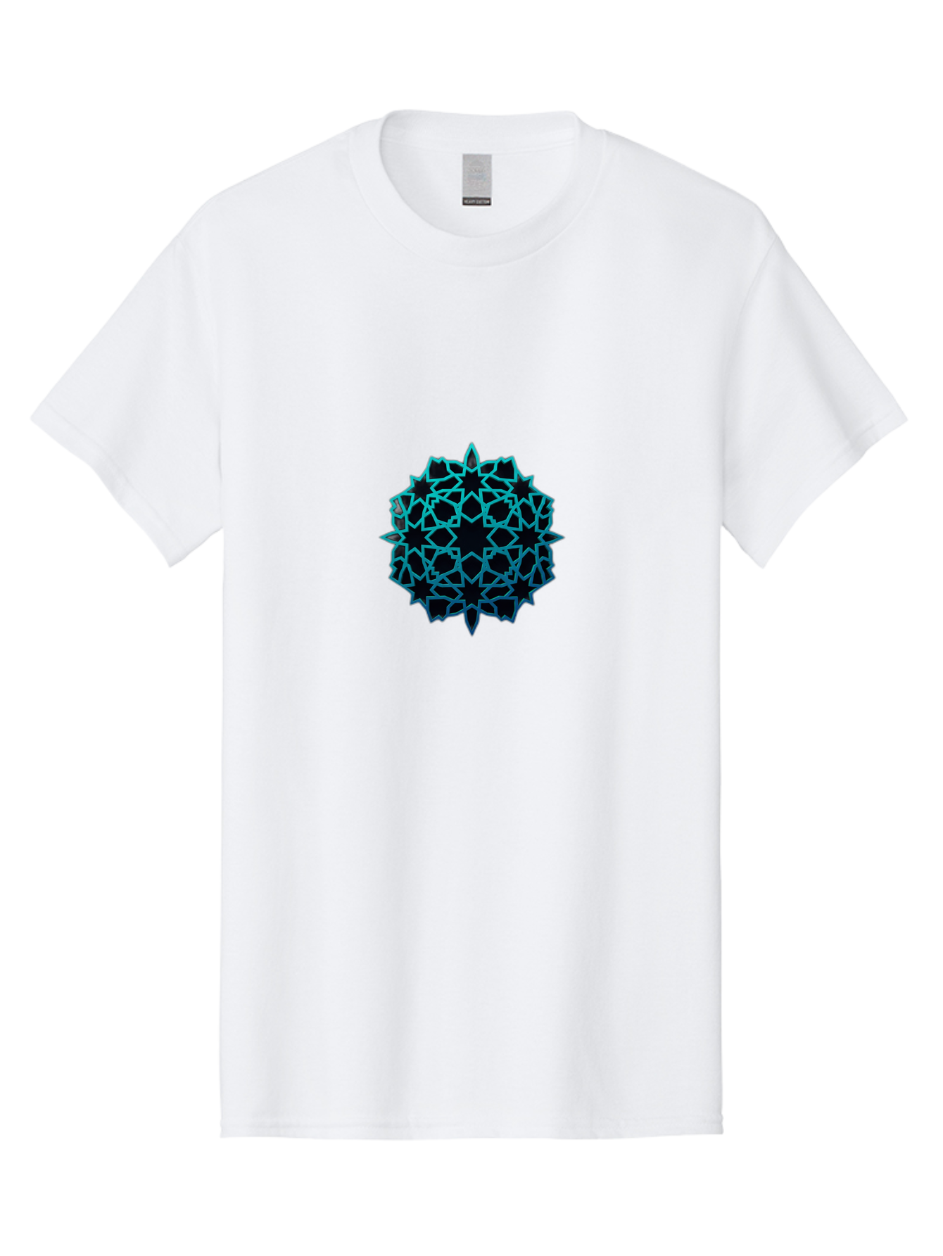 Geometric-Pattern Men'S Graphic Tee, 100% Cotton, Comfortable Casual Summer Wear, Machine Washable, Geometric Pattern, Intricate Design, Arabesque, Turquoise And Black, Symmetrical Shapes, Ornate Details, Abstract Art, Modern Decor Bad130