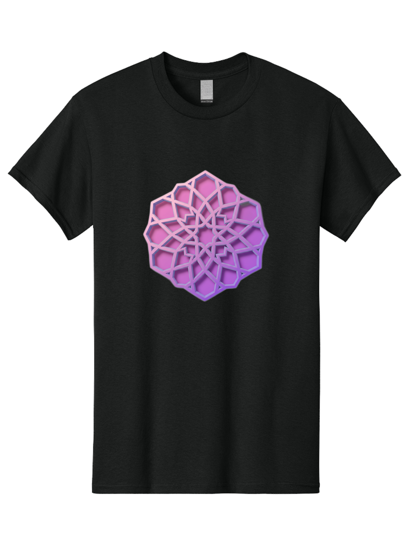 Geometric-Shape Men'S Graphic Tee, 100% Cotton, Comfortable Casual Summer Wear, Machine Washable, Geometric Shape, 3D Design, Pink And Purple Gradations, Intricate Patterns, Abstract Art, Layered Structures, Digital Rendering, Bad131