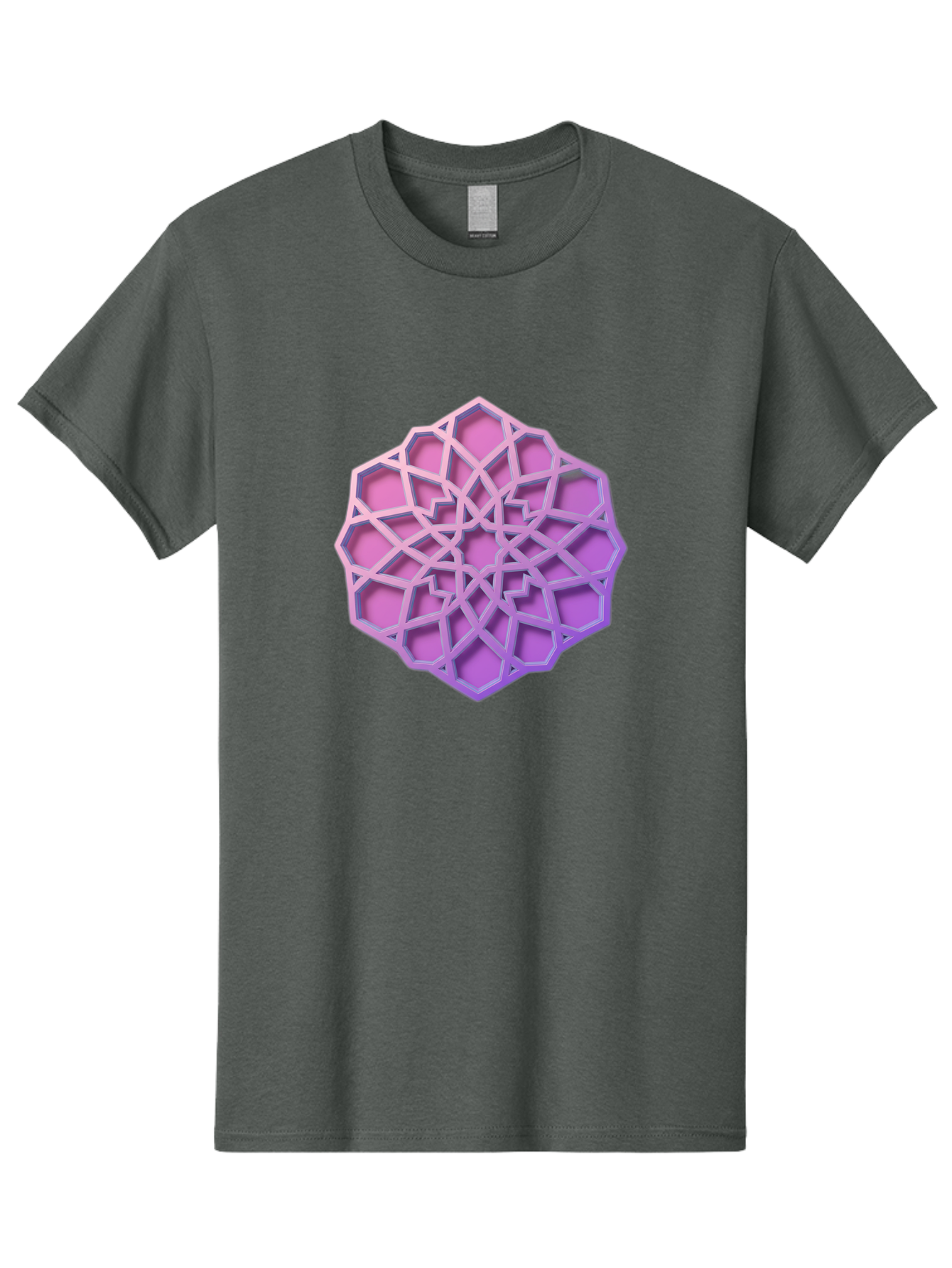 Geometric-Shape Men'S Graphic Tee, 100% Cotton, Comfortable Casual Summer Wear, Machine Washable, Geometric Shape, 3D Design, Pink And Purple Gradations, Intricate Patterns, Abstract Art, Layered Structures, Digital Rendering, Bad131