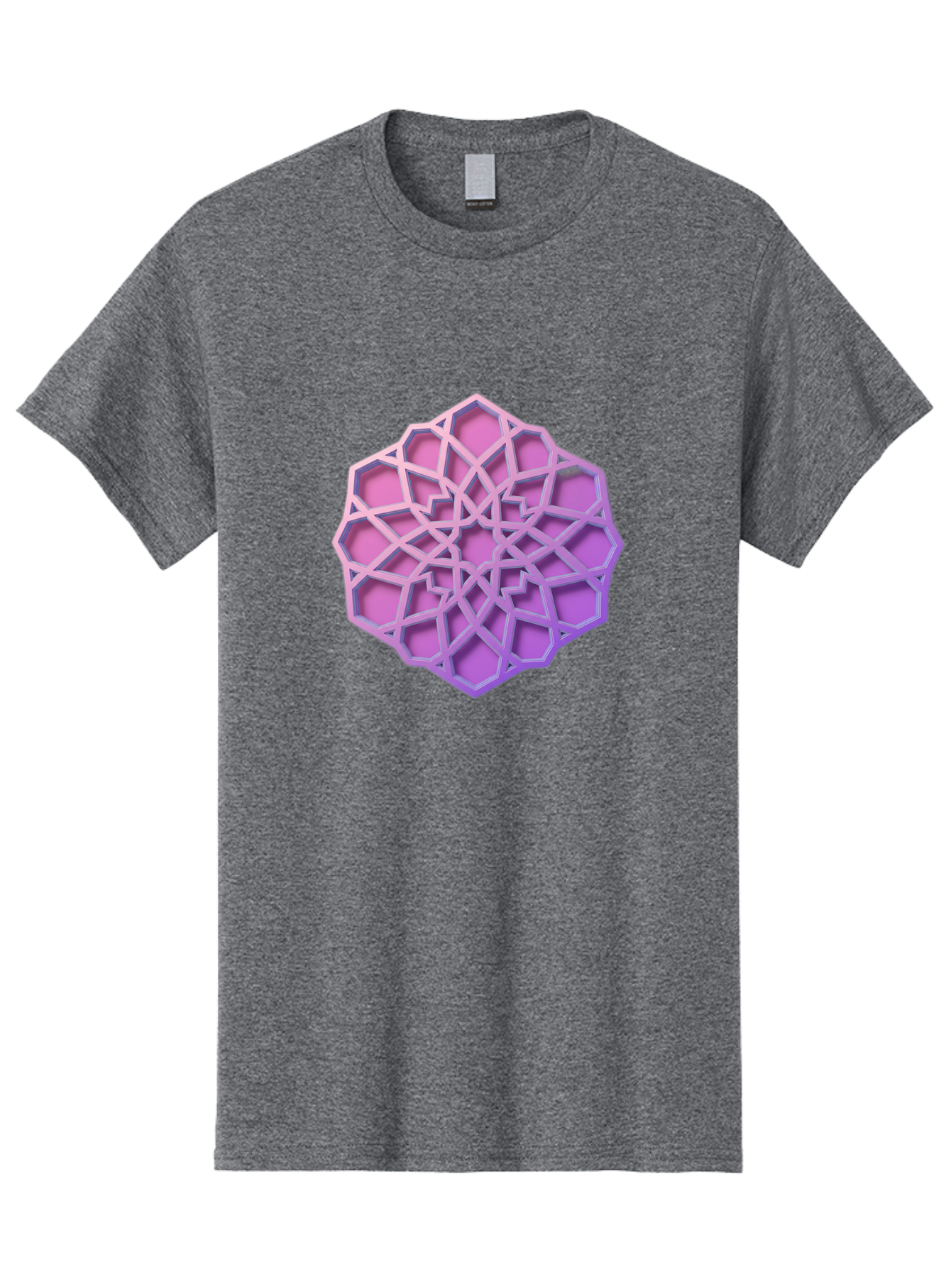 Geometric-Shape Men'S Graphic Tee, 100% Cotton, Comfortable Casual Summer Wear, Machine Washable, Geometric Shape, 3D Design, Pink And Purple Gradations, Intricate Patterns, Abstract Art, Layered Structures, Digital Rendering, Bad131