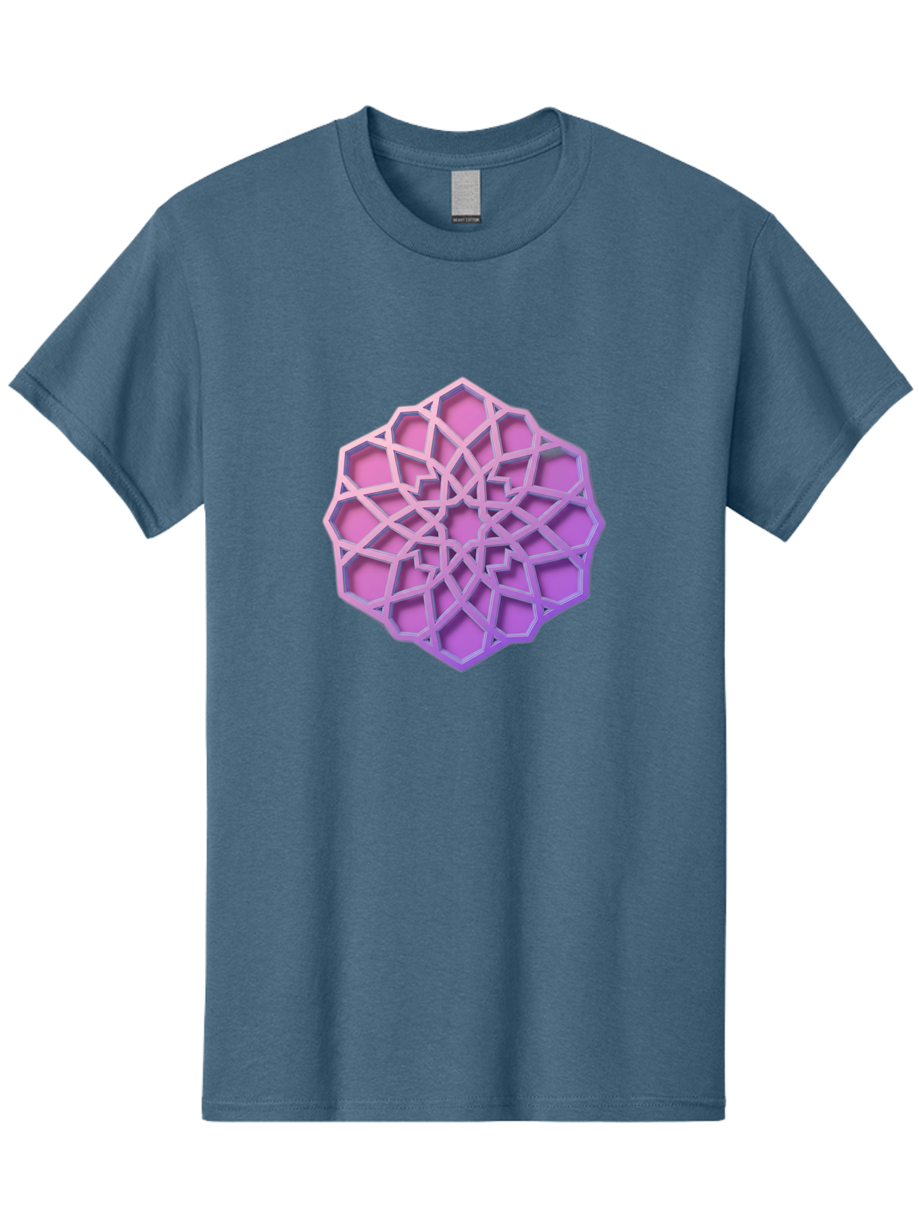 Geometric-Shape Men'S Graphic Tee, 100% Cotton, Comfortable Casual Summer Wear, Machine Washable, Geometric Shape, 3D Design, Pink And Purple Gradations, Intricate Patterns, Abstract Art, Layered Structures, Digital Rendering, Bad131