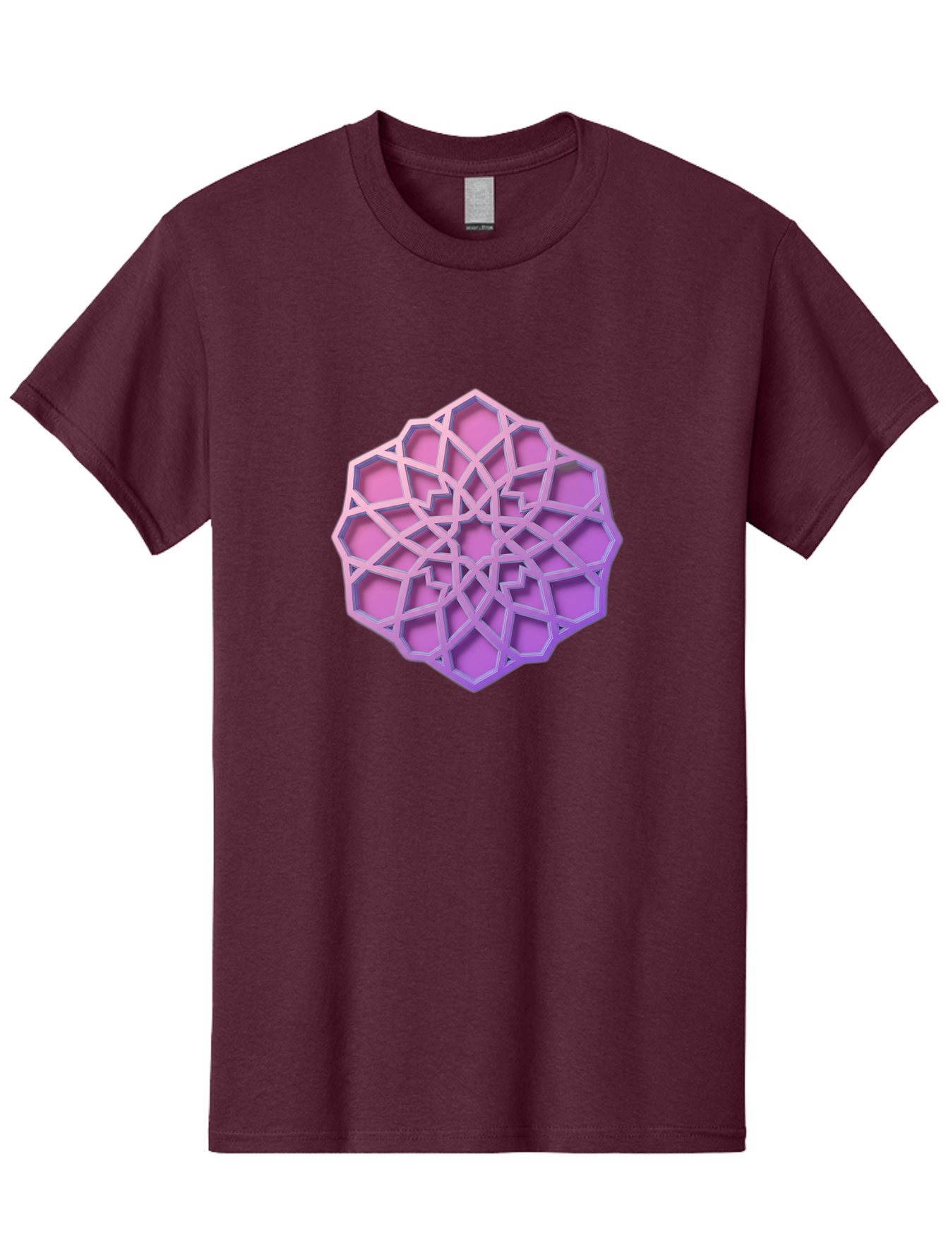 Geometric-Shape Men'S Graphic Tee, 100% Cotton, Comfortable Casual Summer Wear, Machine Washable, Geometric Shape, 3D Design, Pink And Purple Gradations, Intricate Patterns, Abstract Art, Layered Structures, Digital Rendering, Bad131