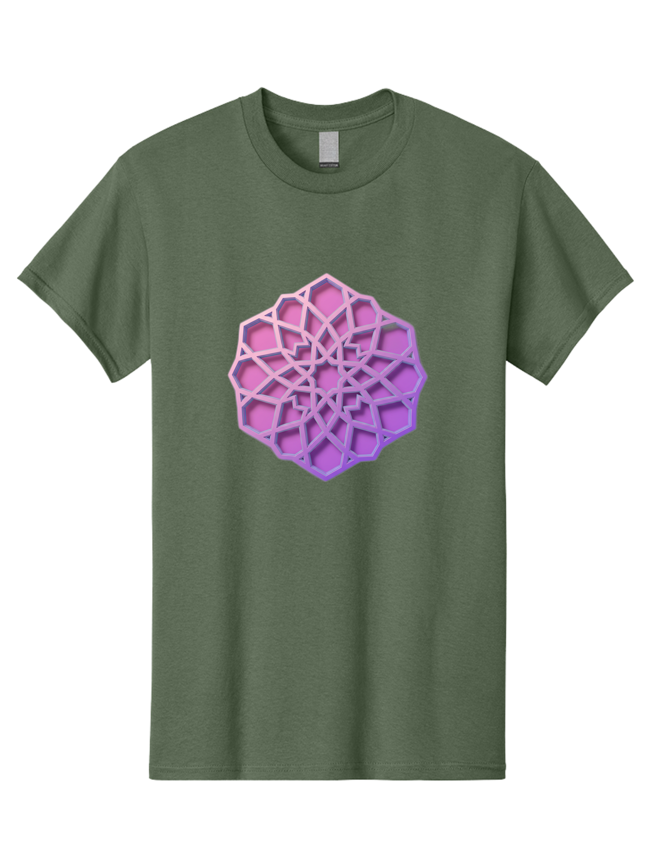Geometric-Shape Men'S Graphic Tee, 100% Cotton, Comfortable Casual Summer Wear, Machine Washable, Geometric Shape, 3D Design, Pink And Purple Gradations, Intricate Patterns, Abstract Art, Layered Structures, Digital Rendering, Bad131