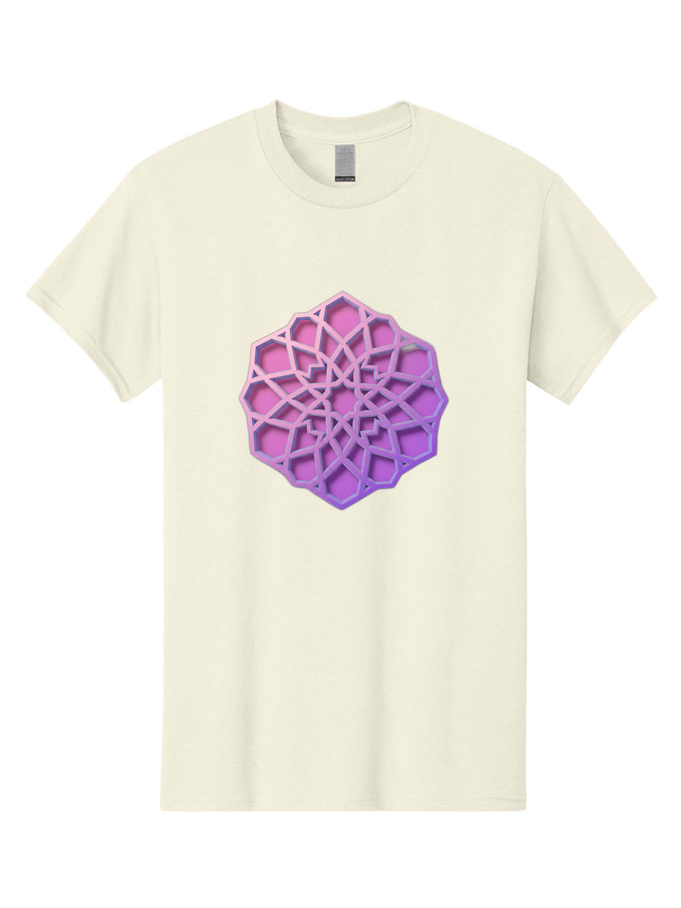 Geometric-Shape Men'S Graphic Tee, 100% Cotton, Comfortable Casual Summer Wear, Machine Washable, Geometric Shape, 3D Design, Pink And Purple Gradations, Intricate Patterns, Abstract Art, Layered Structures, Digital Rendering, Bad131