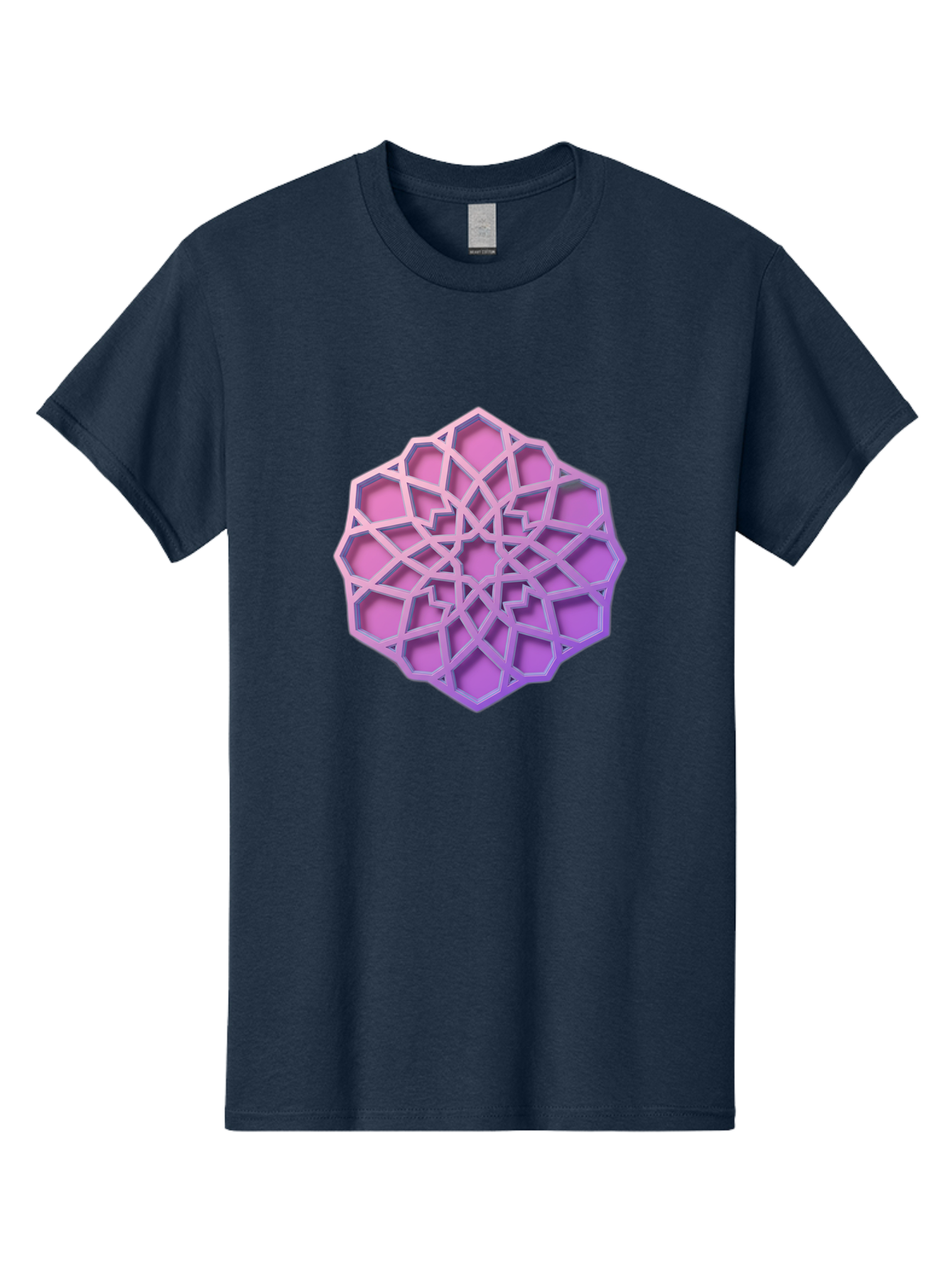 Geometric-Shape Men'S Graphic Tee, 100% Cotton, Comfortable Casual Summer Wear, Machine Washable, Geometric Shape, 3D Design, Pink And Purple Gradations, Intricate Patterns, Abstract Art, Layered Structures, Digital Rendering, Bad131