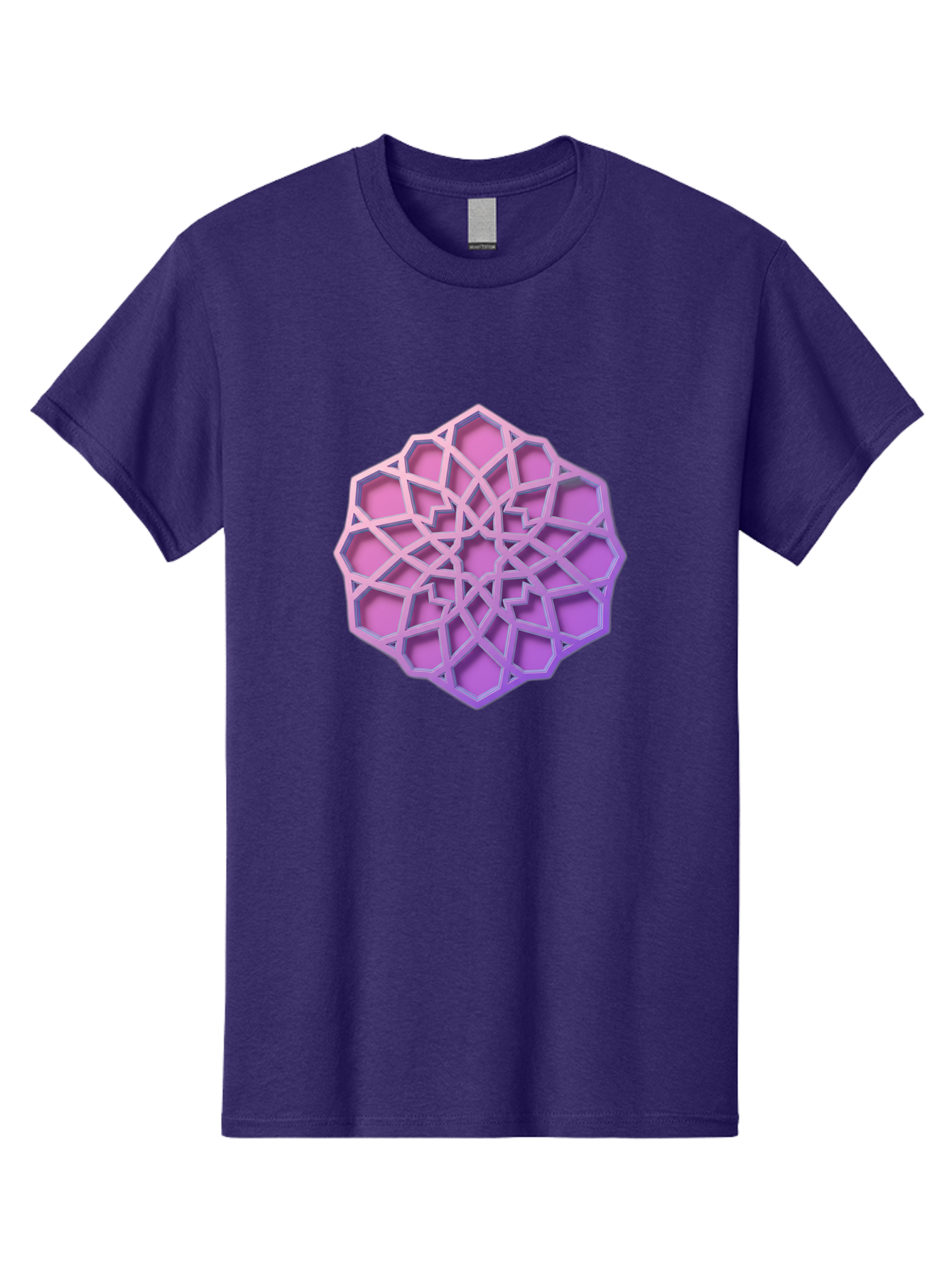 Geometric-Shape Men'S Graphic Tee, 100% Cotton, Comfortable Casual Summer Wear, Machine Washable, Geometric Shape, 3D Design, Pink And Purple Gradations, Intricate Patterns, Abstract Art, Layered Structures, Digital Rendering, Bad131