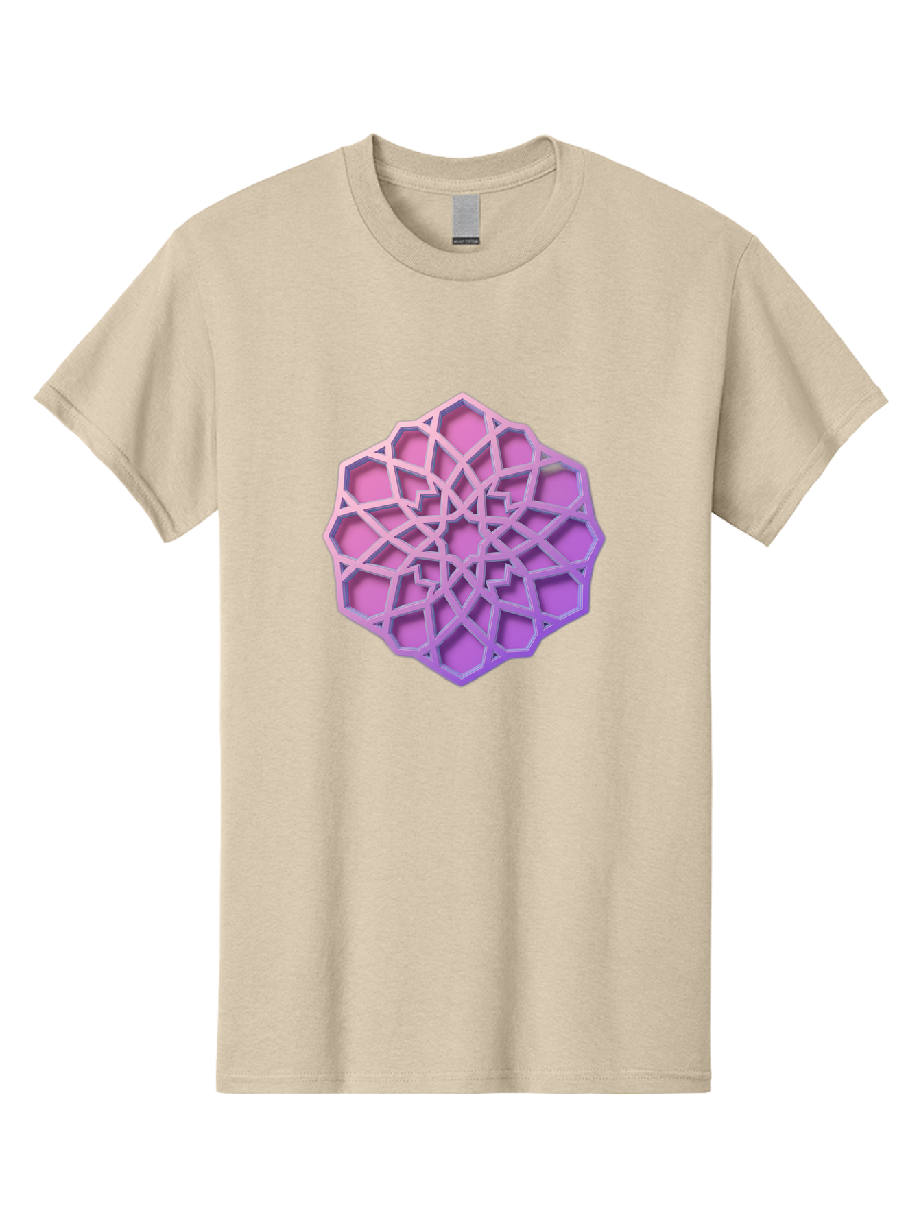 Geometric-Shape Men'S Graphic Tee, 100% Cotton, Comfortable Casual Summer Wear, Machine Washable, Geometric Shape, 3D Design, Pink And Purple Gradations, Intricate Patterns, Abstract Art, Layered Structures, Digital Rendering, Bad131
